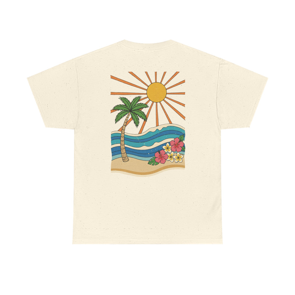 Vintage Shores T-Shirt-- Retro Beach Turtle Graphic Tee (Palm Trees, Sun & Waves)