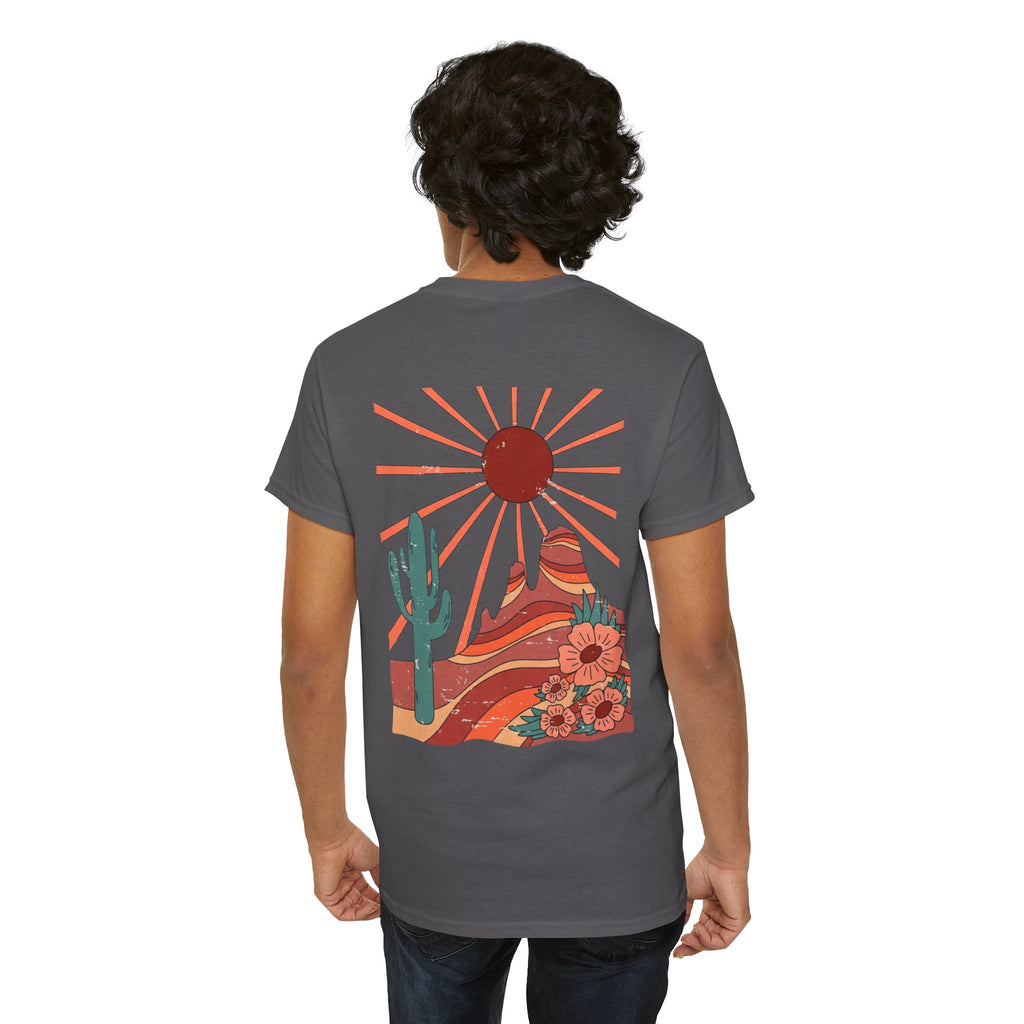 Desert Bloom T-Shirt — Retro Sun, Cactus & Floral Graphic Tee