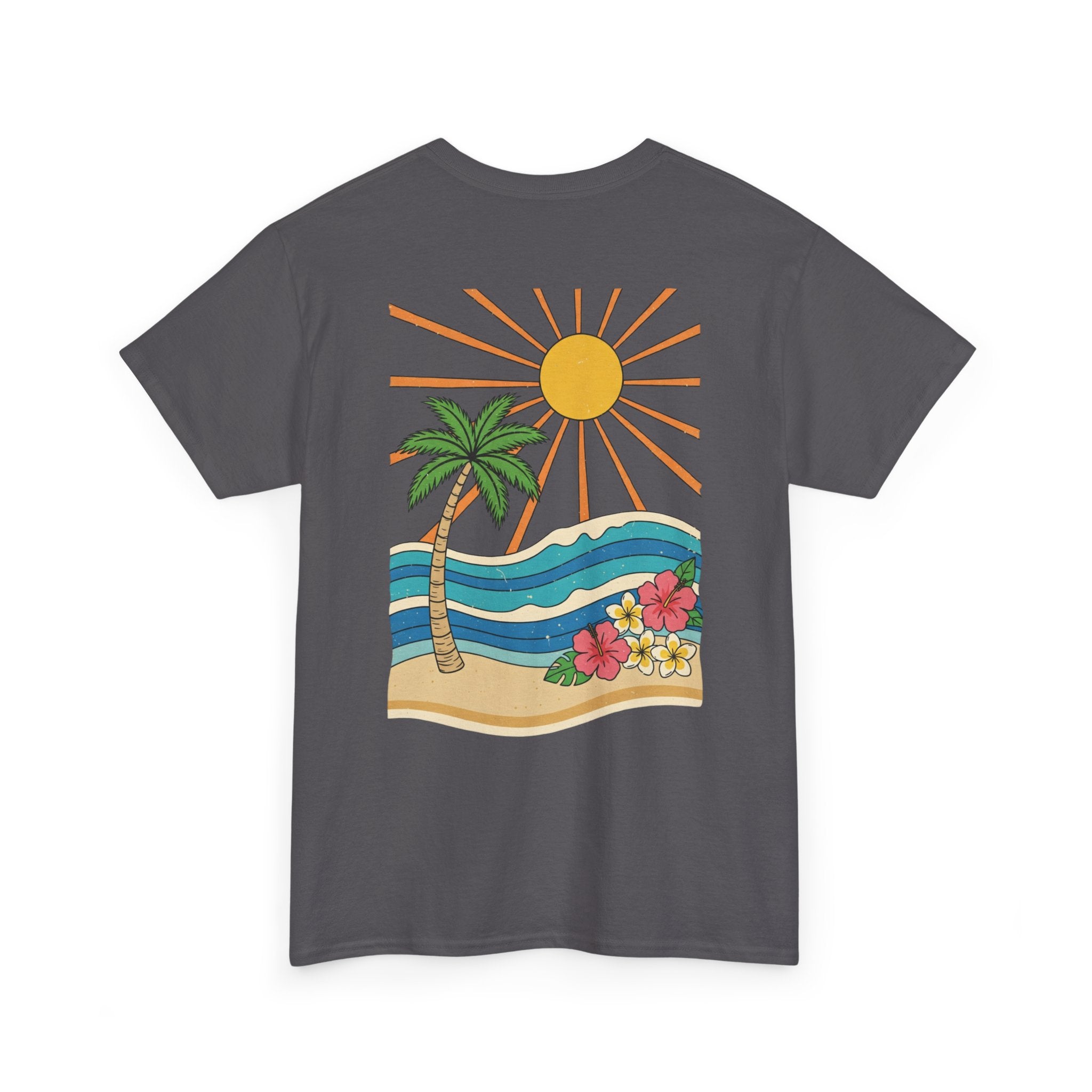 Vintage Shores T-Shirt-- Retro Beach Turtle Graphic Tee (Palm Trees, Sun & Waves)
