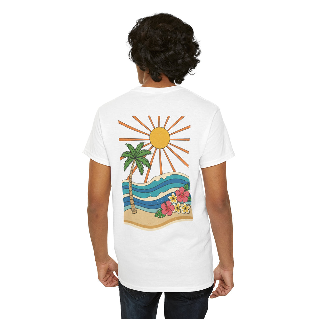 Vintage Shores T-Shirt-- Retro Beach Turtle Graphic Tee (Palm Trees, Sun & Waves)