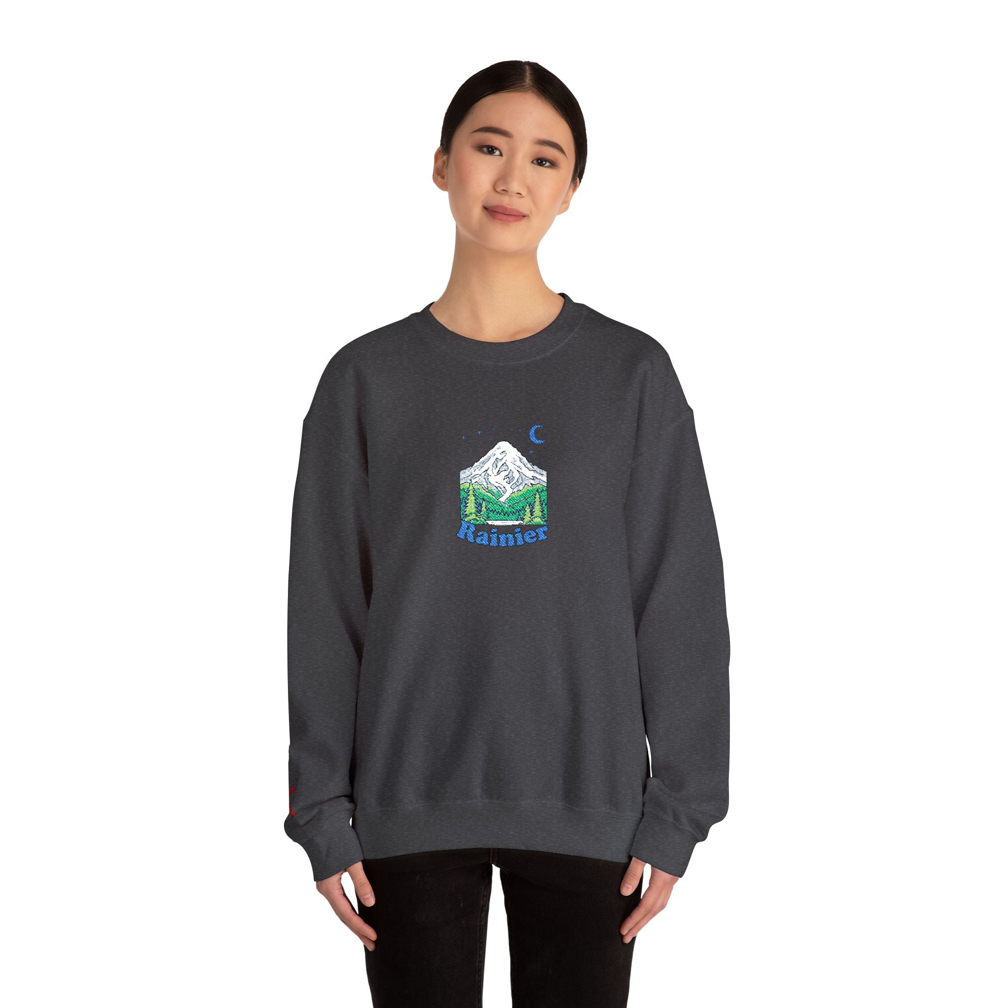 Mount Rainier Crewneck Sweatshirt — Sasquatch detail Right Sleeve