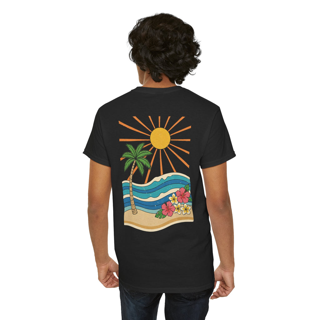 Vintage Shores T-Shirt-- Retro Beach Turtle Graphic Tee (Palm Trees, Sun & Waves)