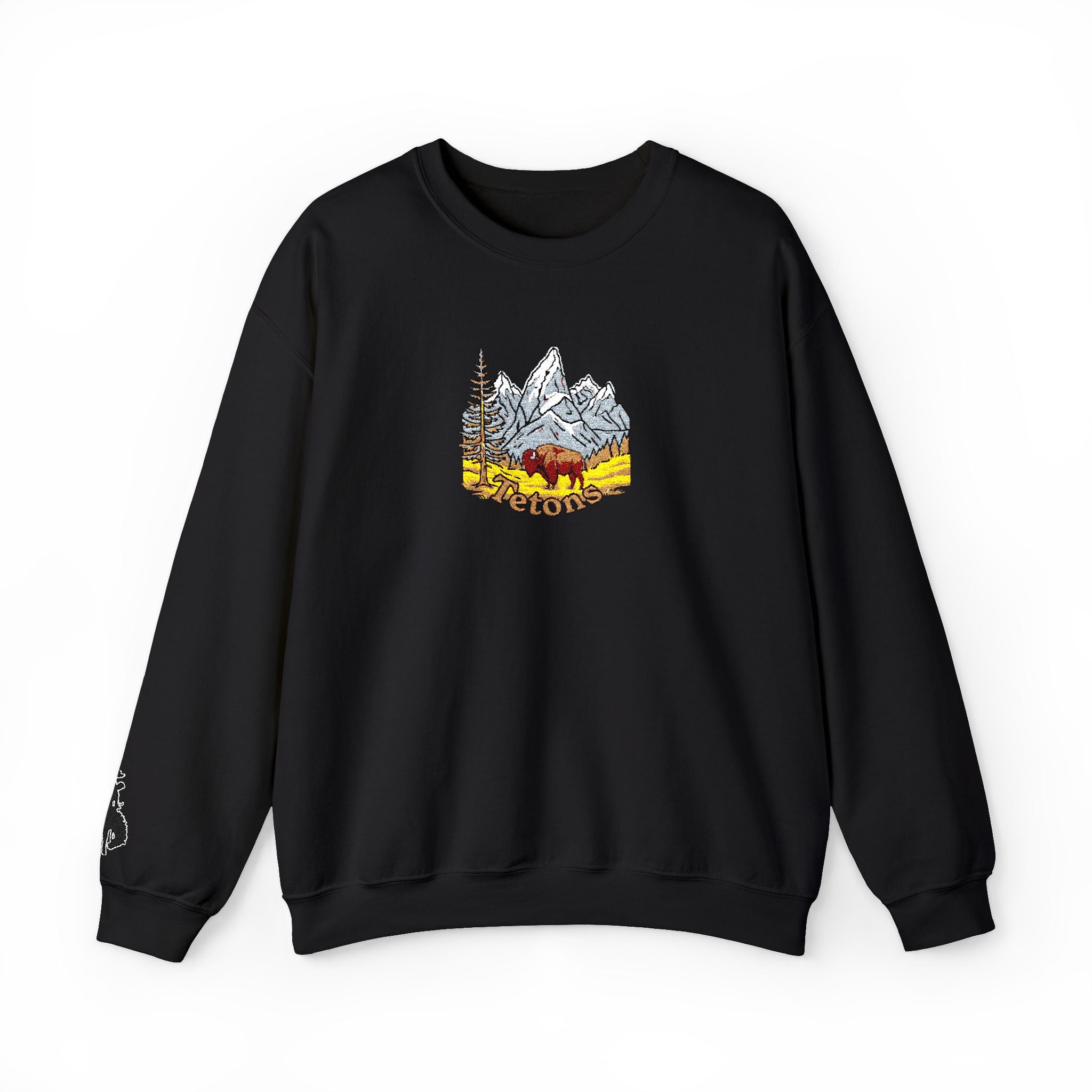 Grand Teton Crewneck Sweatshirt — Bucking cowboy sleeve