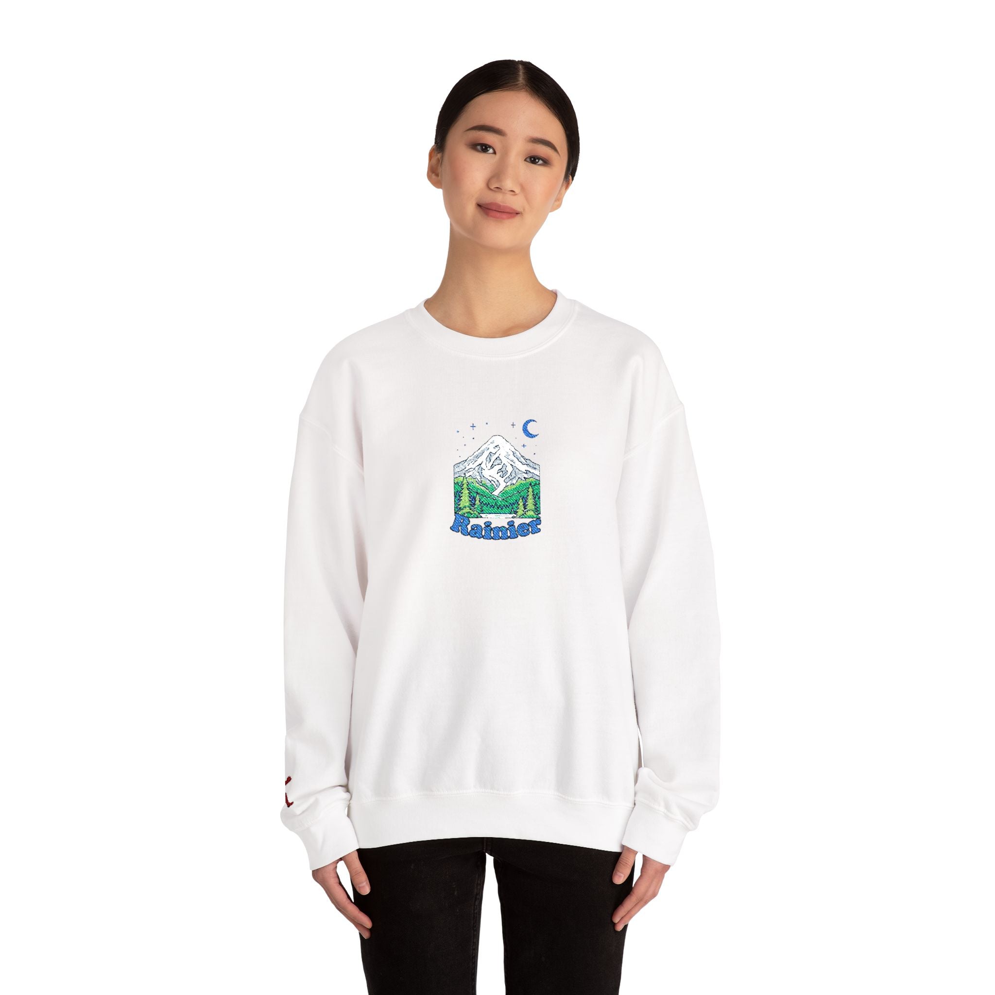 Mount Rainier Crewneck Sweatshirt — Sasquatch detail Right Sleeve