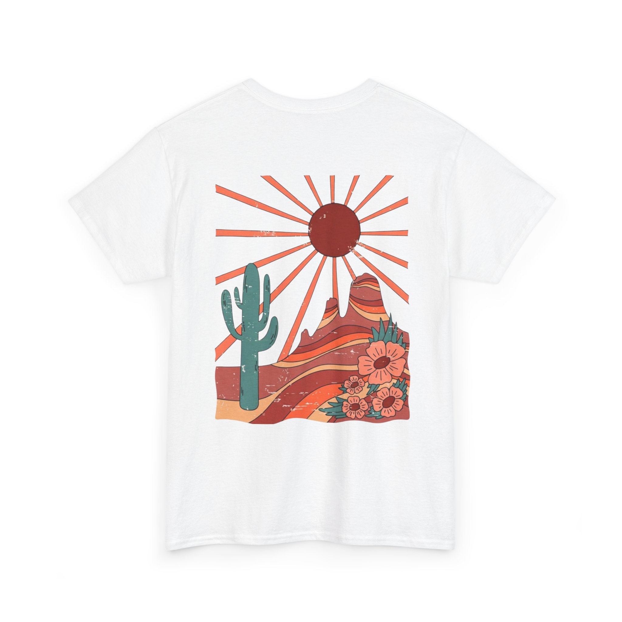 Desert Bloom T-Shirt — Retro Sun, Cactus & Floral Graphic Tee