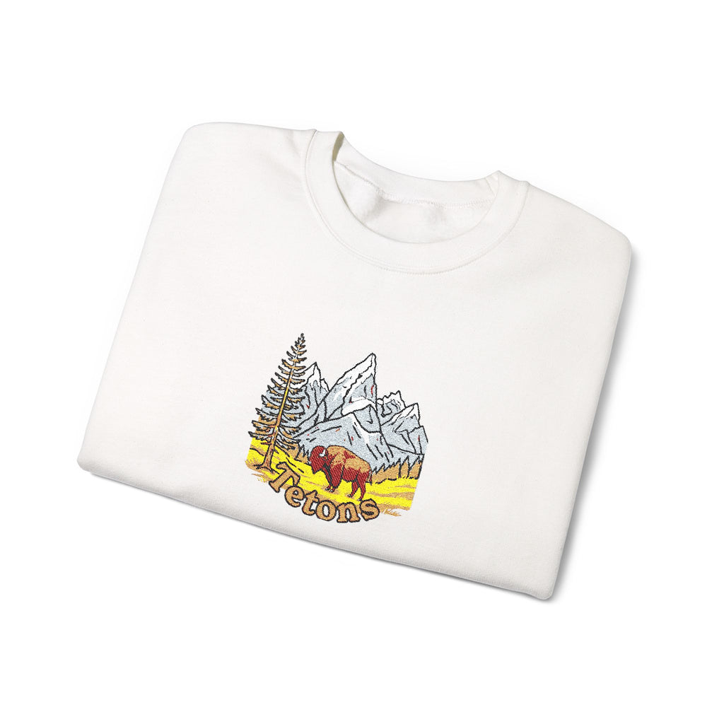 Grand Teton Crewneck Sweatshirt — Bucking cowboy sleeve