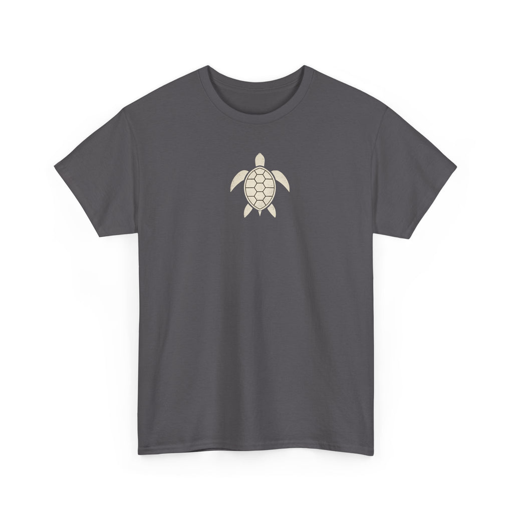 Vintage Shores T-Shirt-- Retro Beach Turtle Graphic Tee (Palm Trees, Sun & Waves)