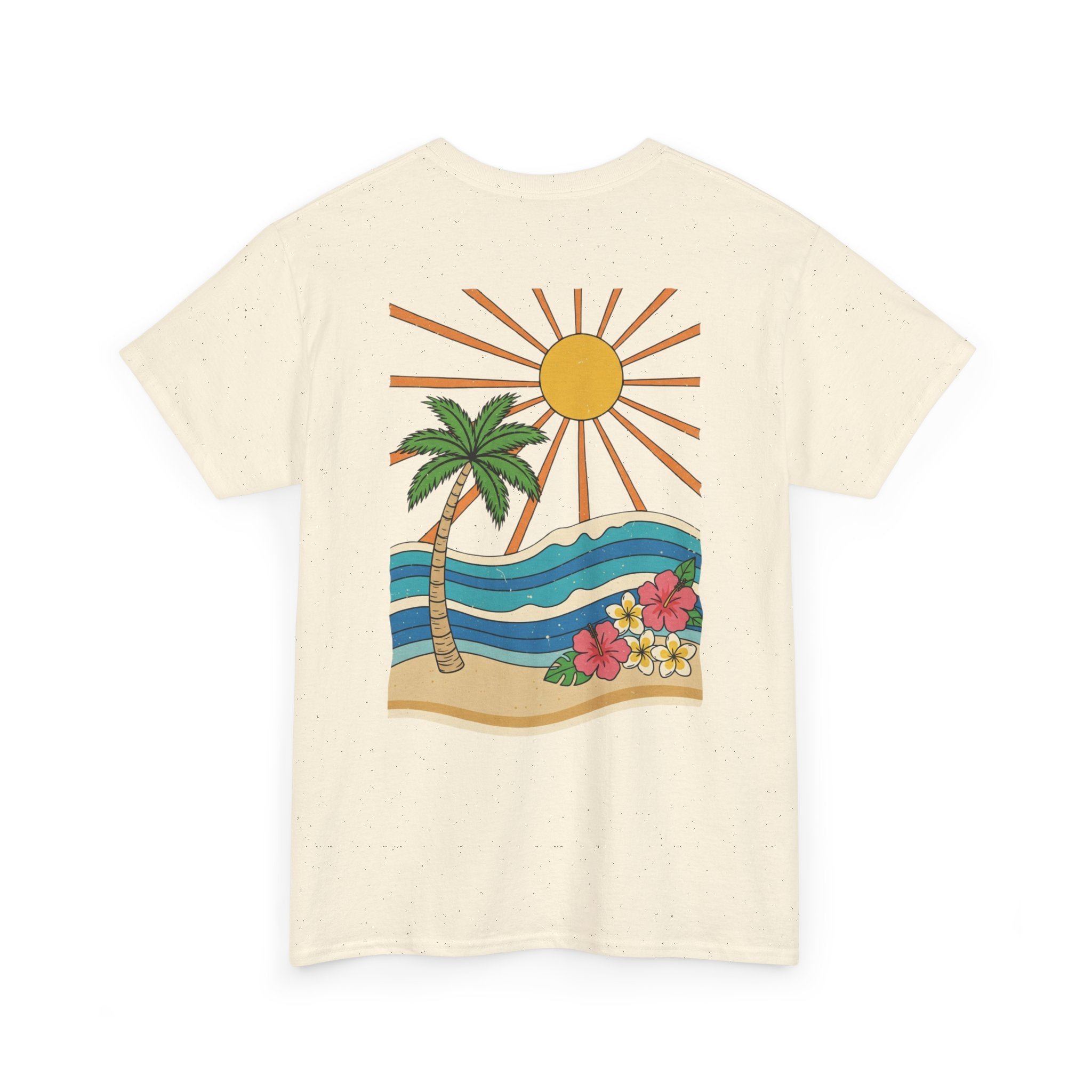 Vintage Shores T-Shirt-- Retro Beach Turtle Graphic Tee (Palm Trees, Sun & Waves)