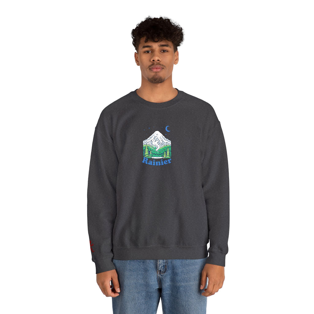 Mount Rainier Crewneck Sweatshirt — Sasquatch detail Right Sleeve