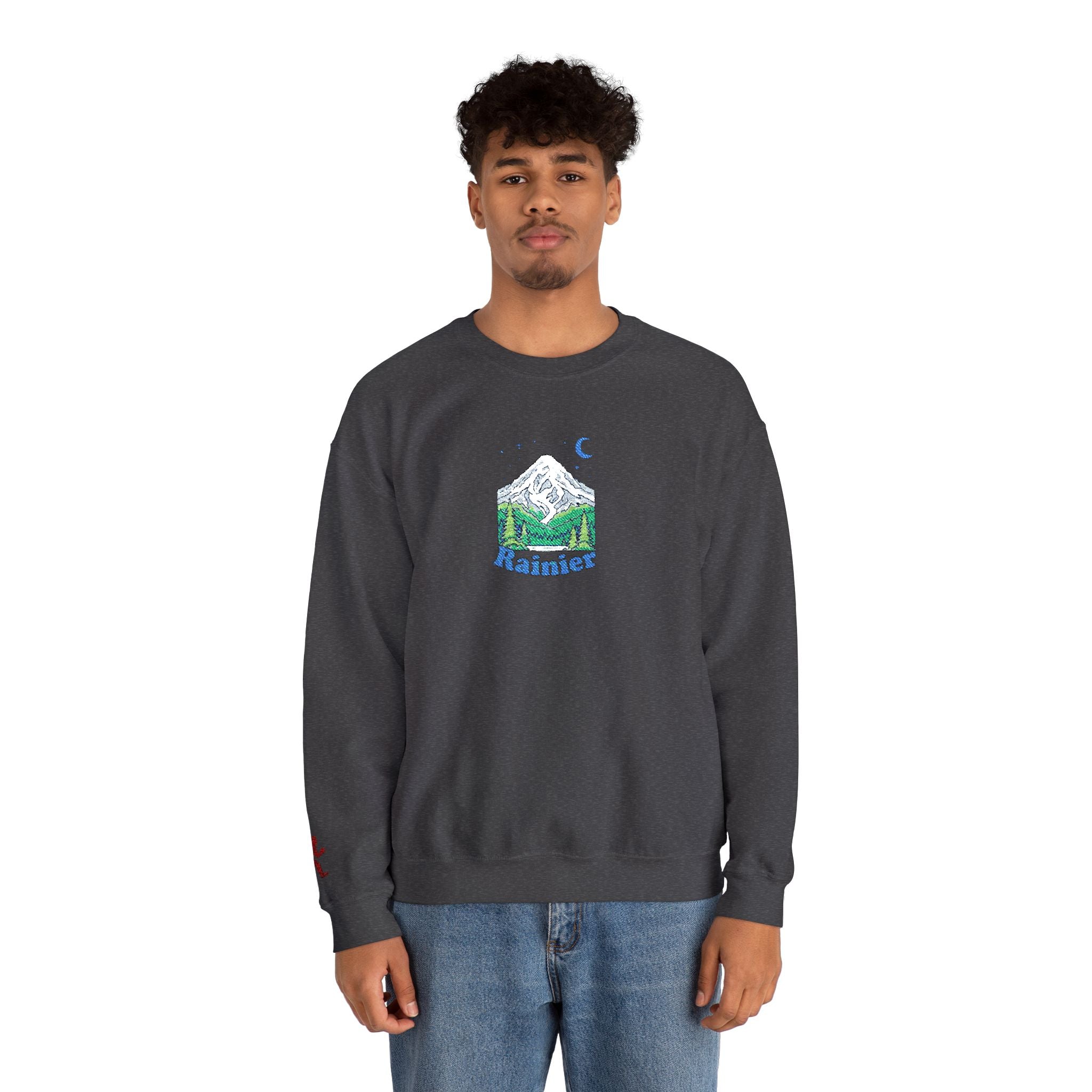 Mount Rainier Crewneck Sweatshirt — Sasquatch detail Right Sleeve