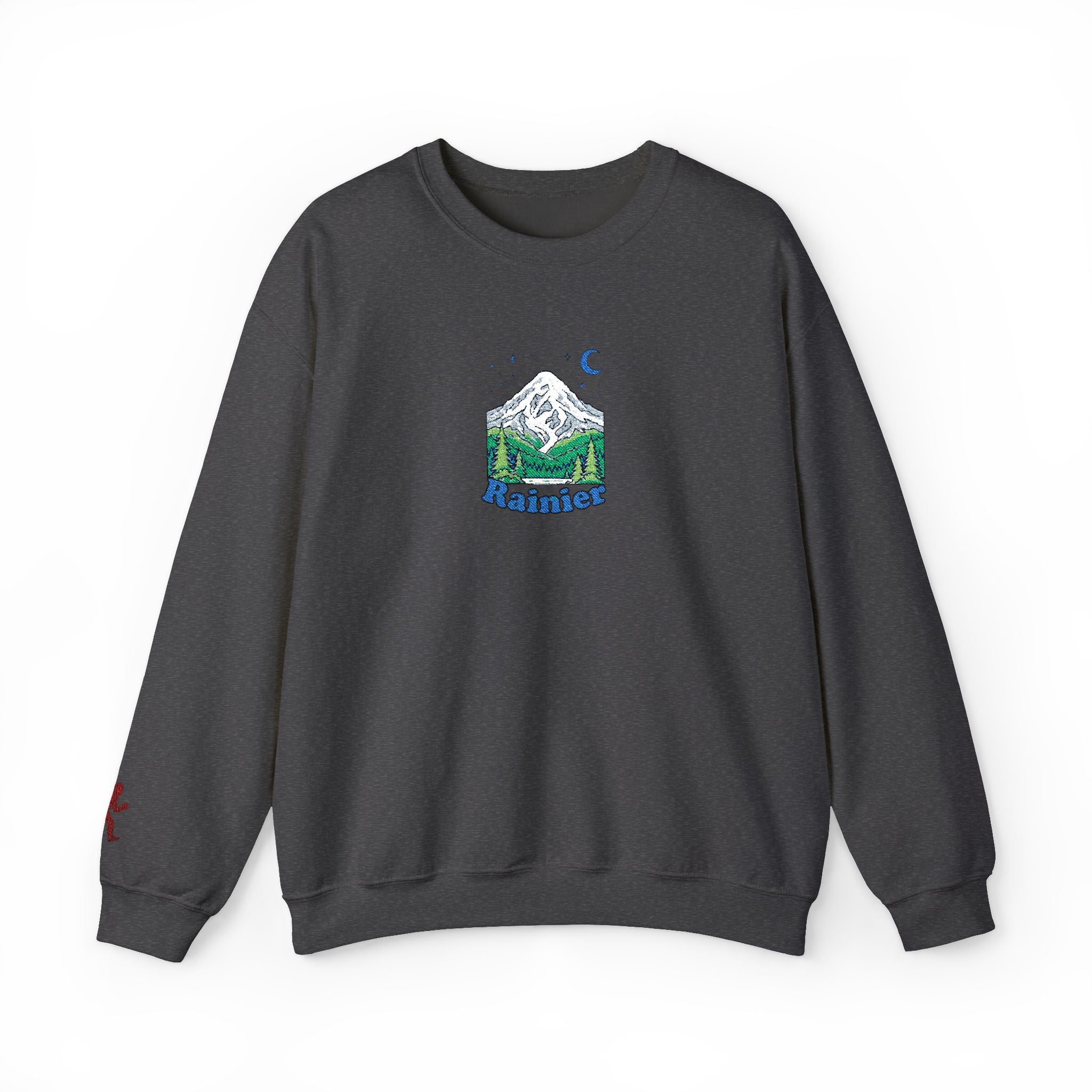 Mount Rainier Crewneck Sweatshirt — Sasquatch detail Right Sleeve