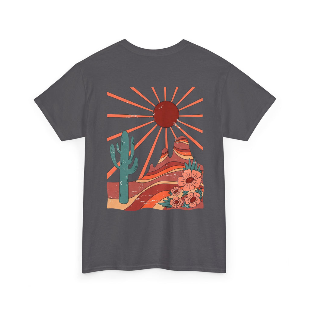Desert Bloom T-Shirt — Retro Sun, Cactus & Floral Graphic Tee
