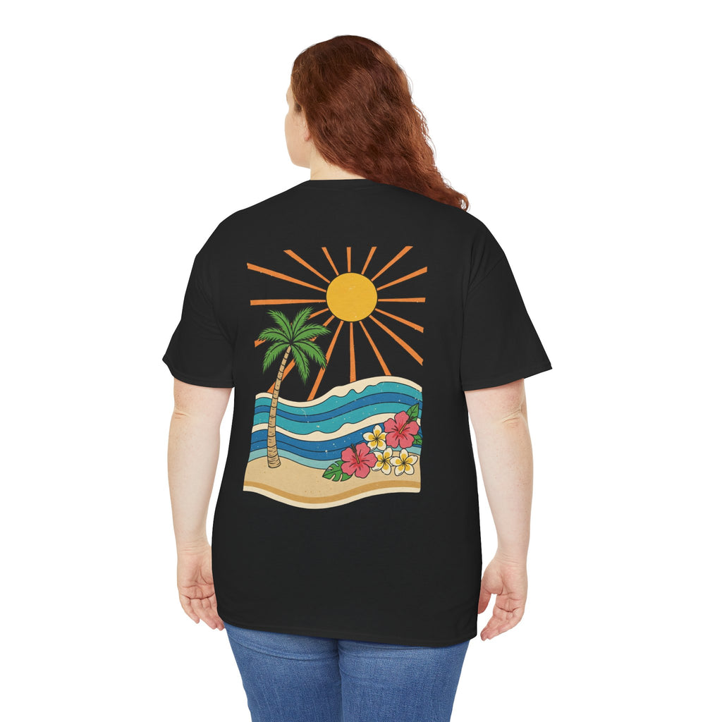 Vintage Shores T-Shirt-- Retro Beach Turtle Graphic Tee (Palm Trees, Sun & Waves)