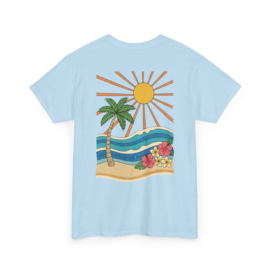 Vintage Shores T-Shirt-- Retro Beach Turtle Graphic Tee (Palm Trees, Sun & Waves)