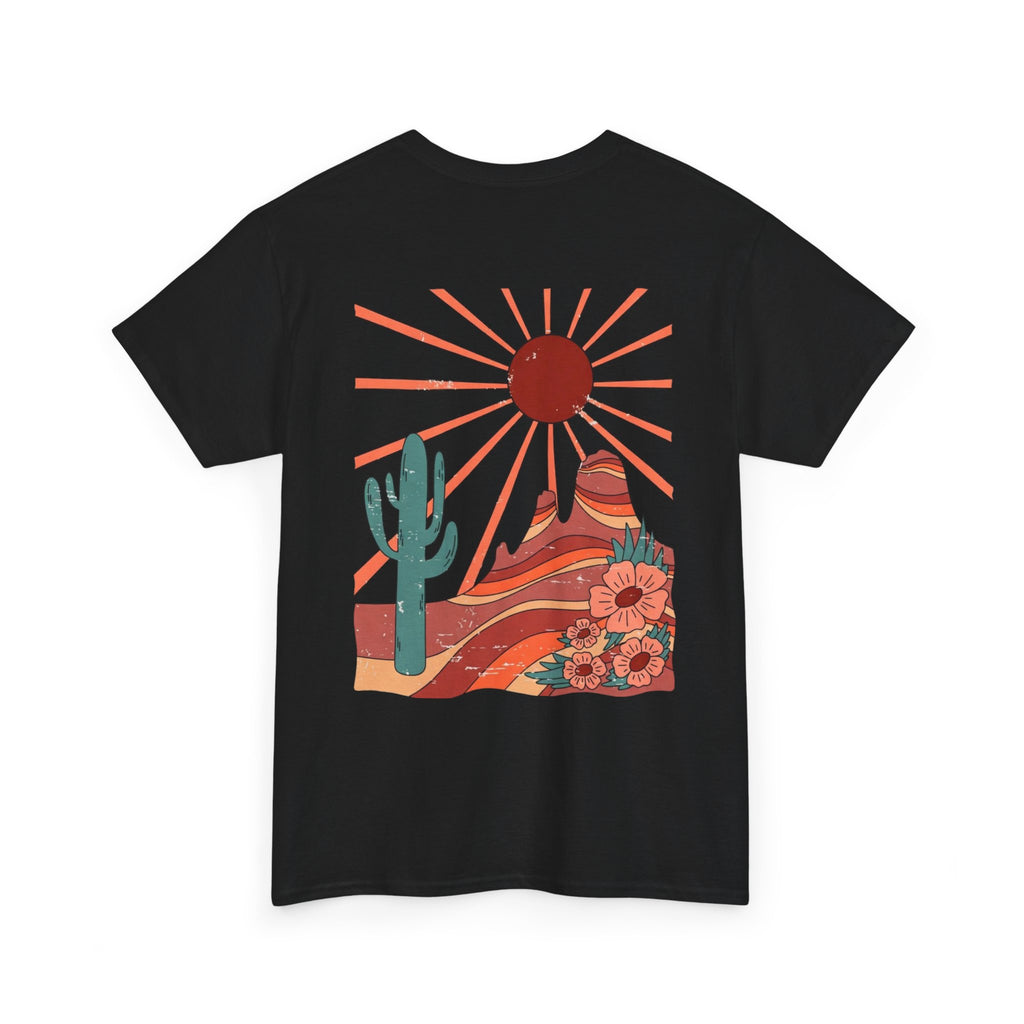 Desert Bloom T-Shirt — Retro Sun, Cactus & Floral Graphic Tee