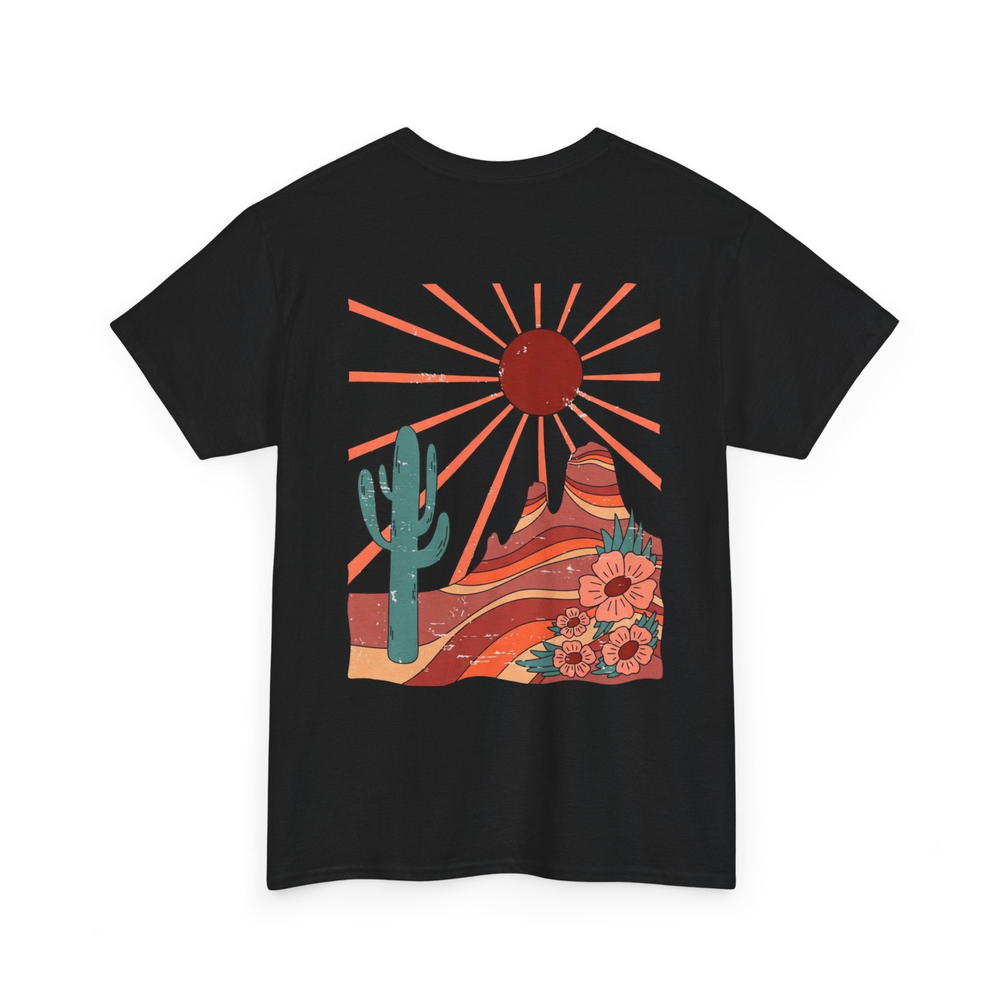 Desert Bloom T-Shirt — Retro Sun, Cactus & Floral Graphic Tee