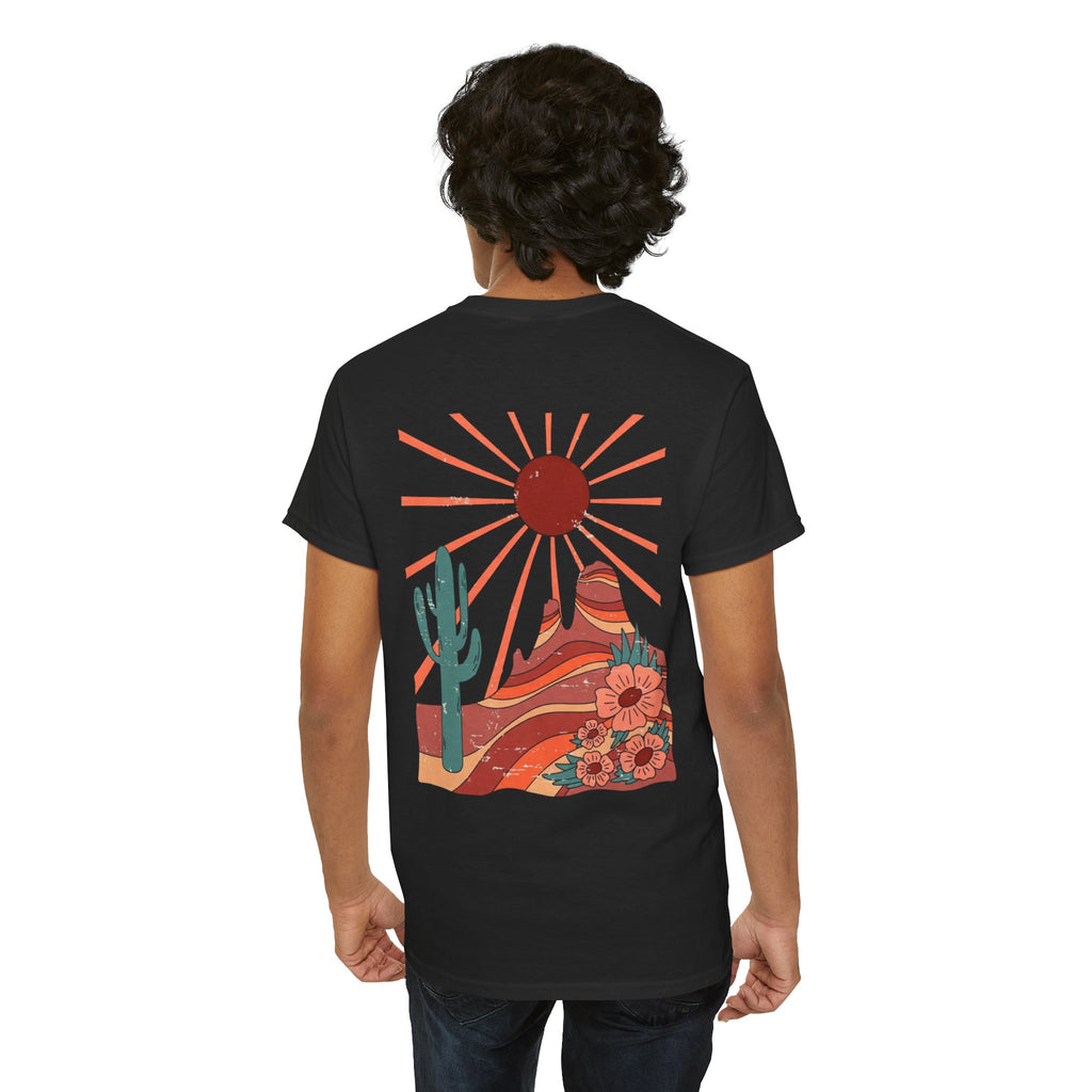 Desert Bloom T-Shirt — Retro Sun, Cactus & Floral Graphic Tee