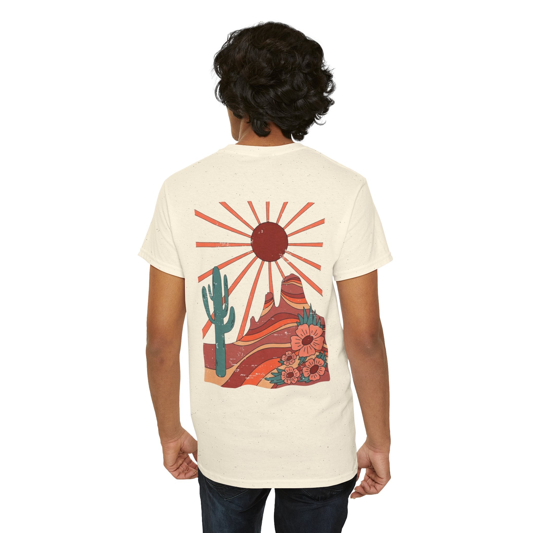 Desert Bloom T-Shirt — Retro Sun, Cactus & Floral Graphic Tee
