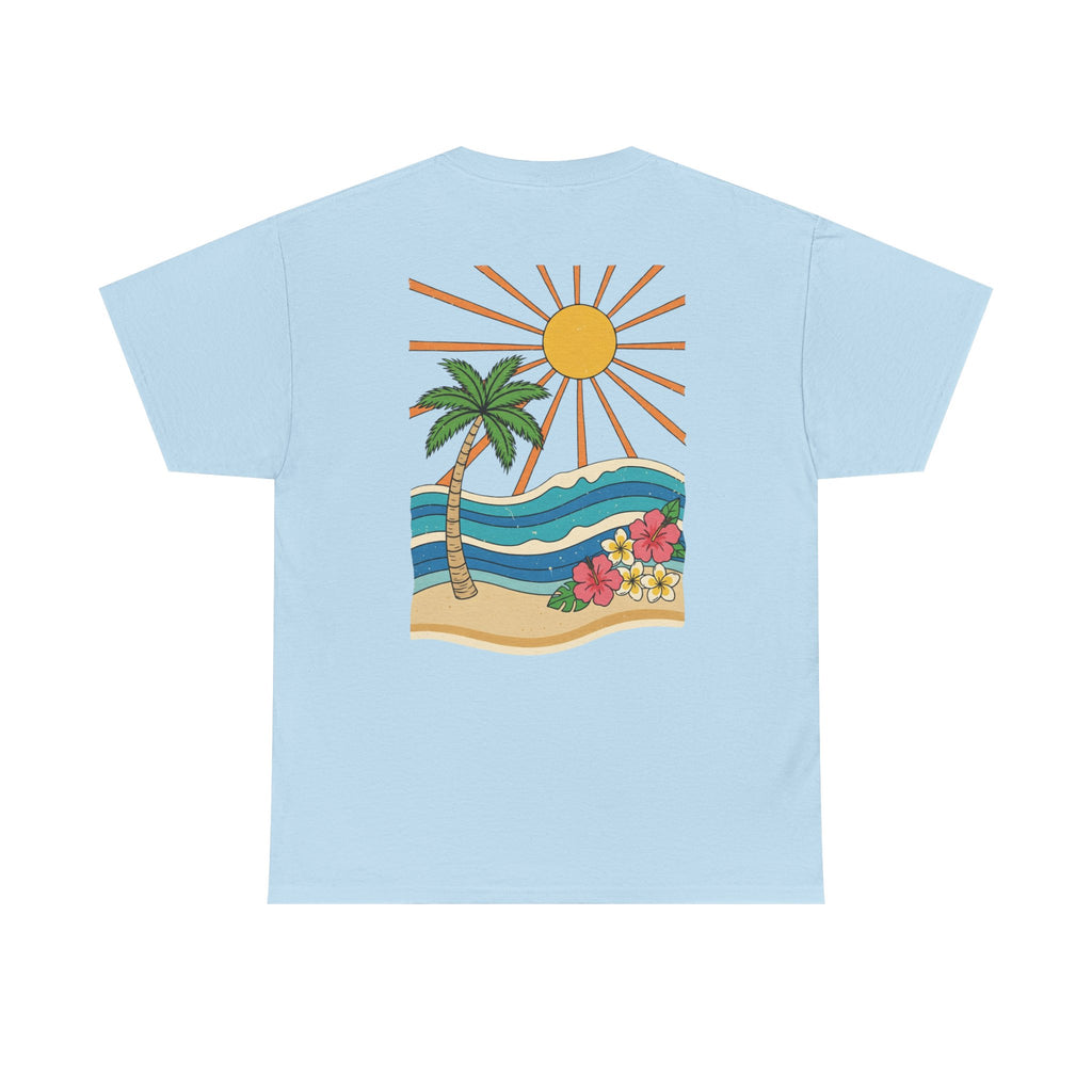 Vintage Shores T-Shirt-- Retro Beach Turtle Graphic Tee (Palm Trees, Sun & Waves)