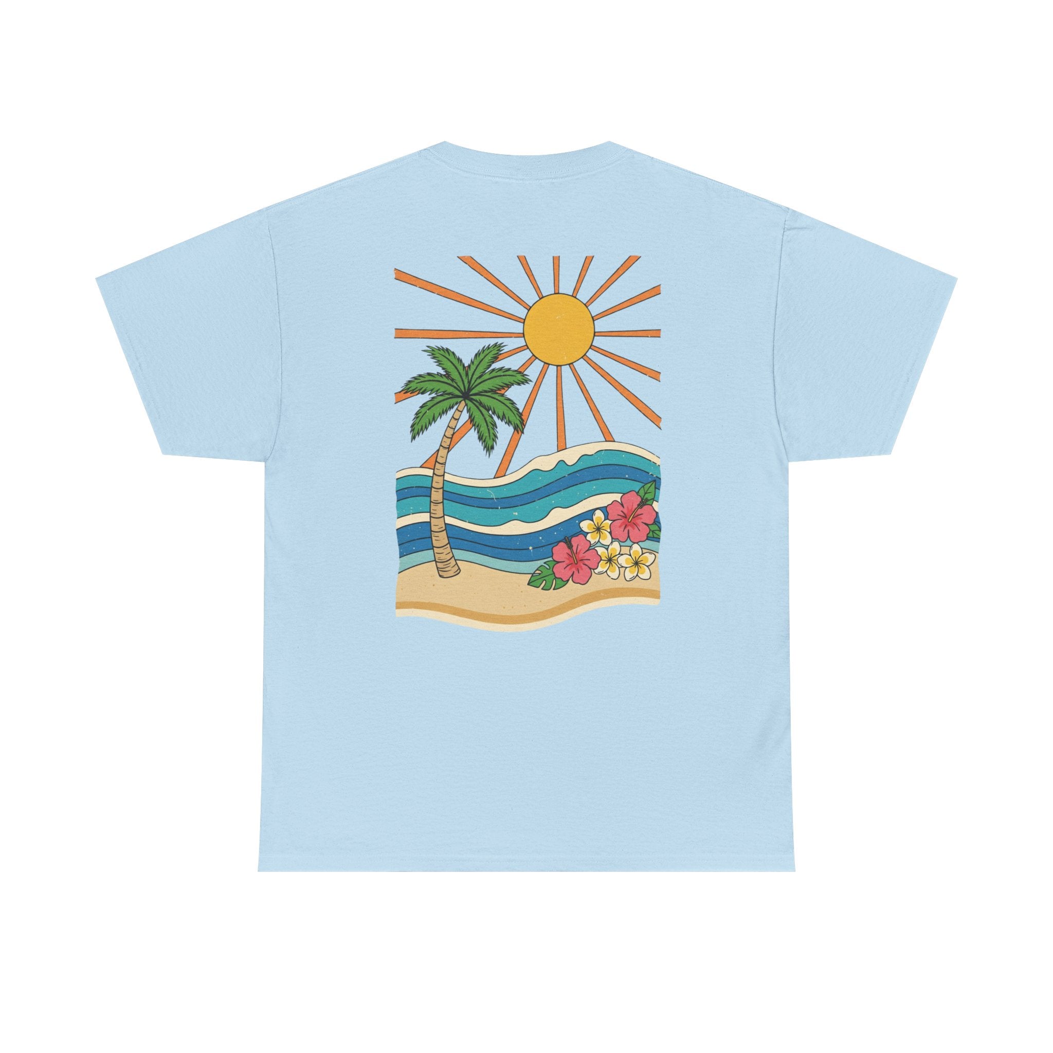 Vintage Shores T-Shirt-- Retro Beach Turtle Graphic Tee (Palm Trees, Sun & Waves)