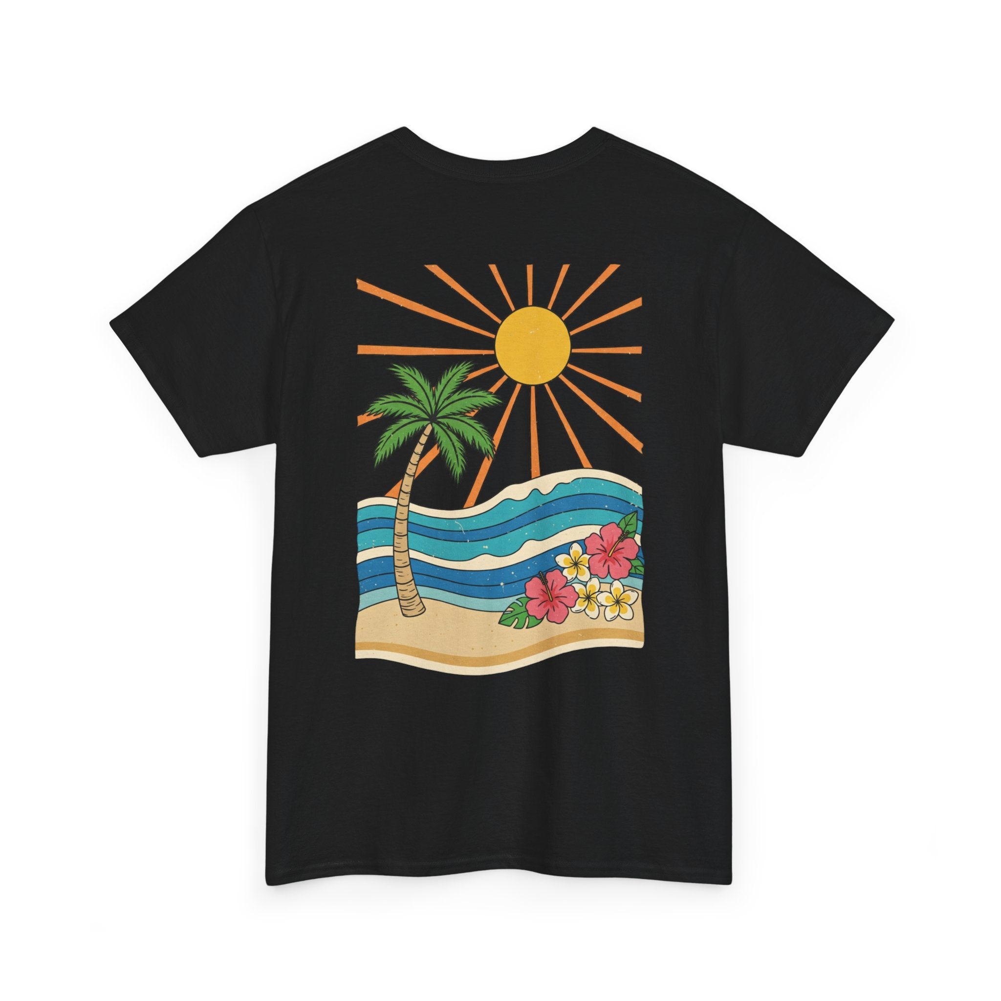 Vintage Shores T-Shirt-- Retro Beach Turtle Graphic Tee (Palm Trees, Sun & Waves)