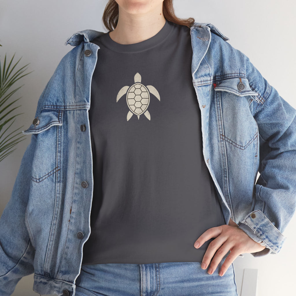 Vintage Shores T-Shirt-- Retro Beach Turtle Graphic Tee (Palm Trees, Sun & Waves)