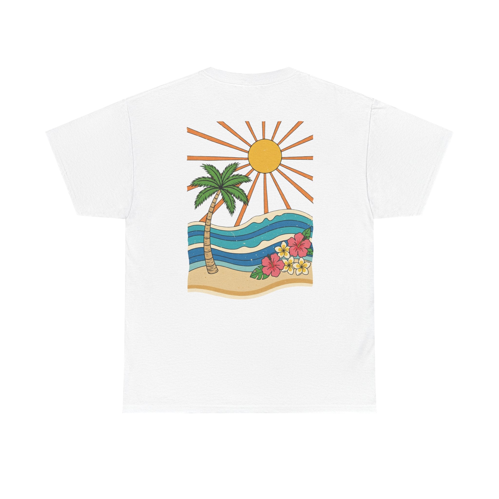 Vintage Shores T-Shirt-- Retro Beach Turtle Graphic Tee (Palm Trees, Sun & Waves)