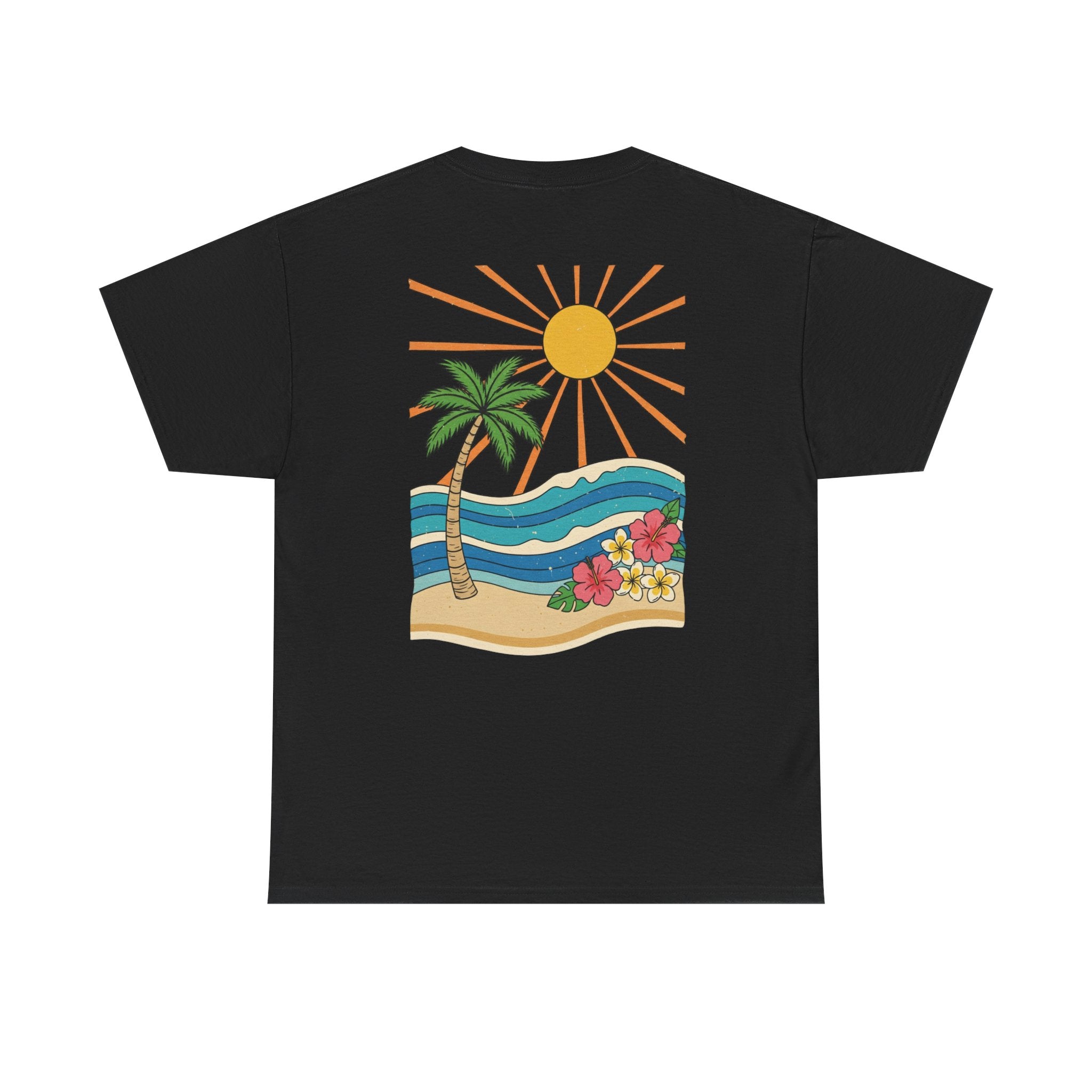 Vintage Shores T-Shirt-- Retro Beach Turtle Graphic Tee (Palm Trees, Sun & Waves)