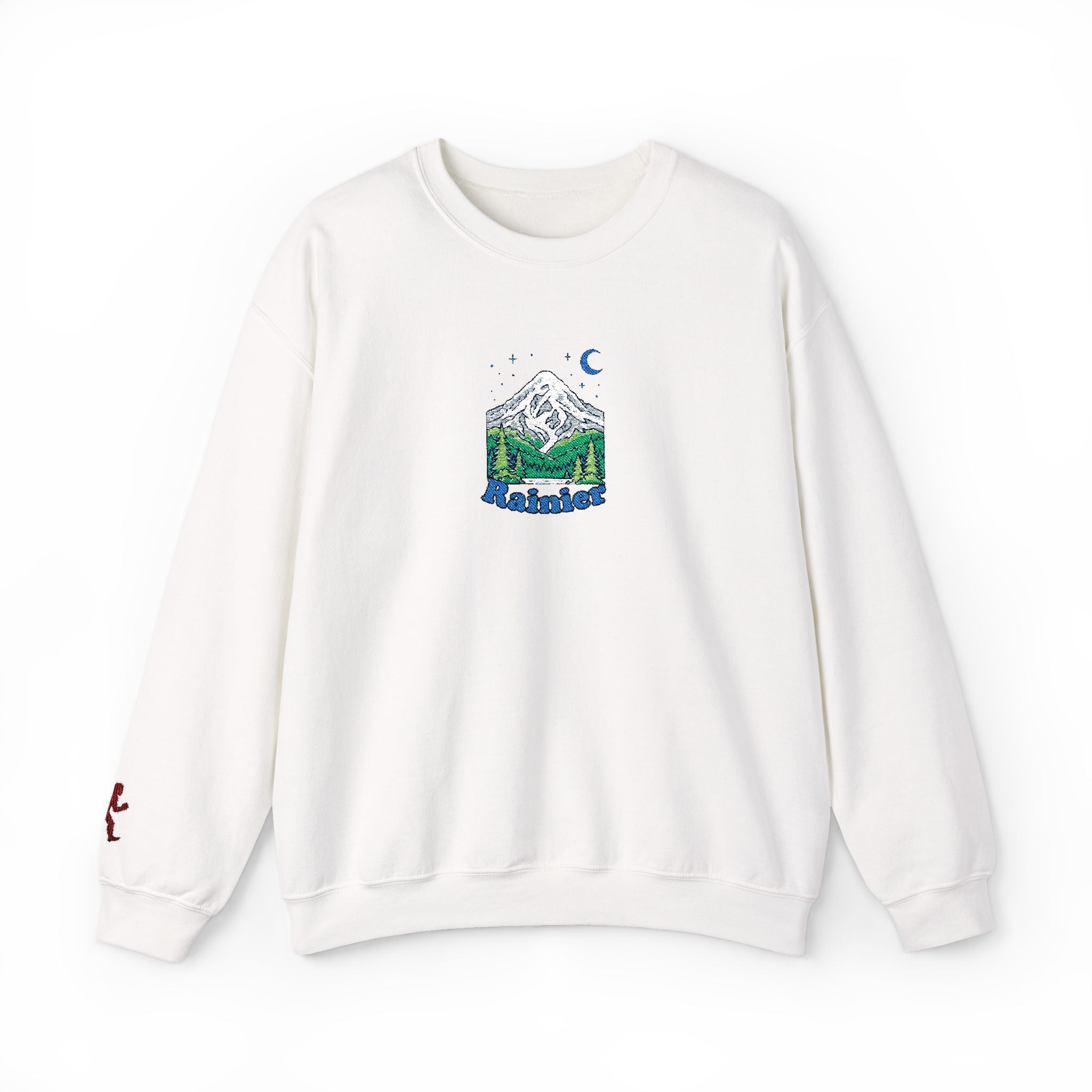 Mount Rainier Crewneck Sweatshirt — Sasquatch detail Right Sleeve