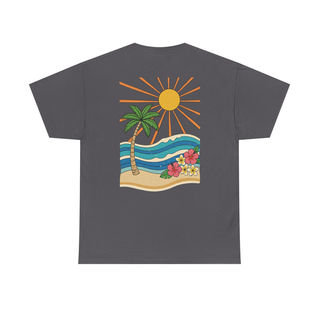 Vintage Shores T-Shirt-- Retro Beach Turtle Graphic Tee (Palm Trees, Sun & Waves)