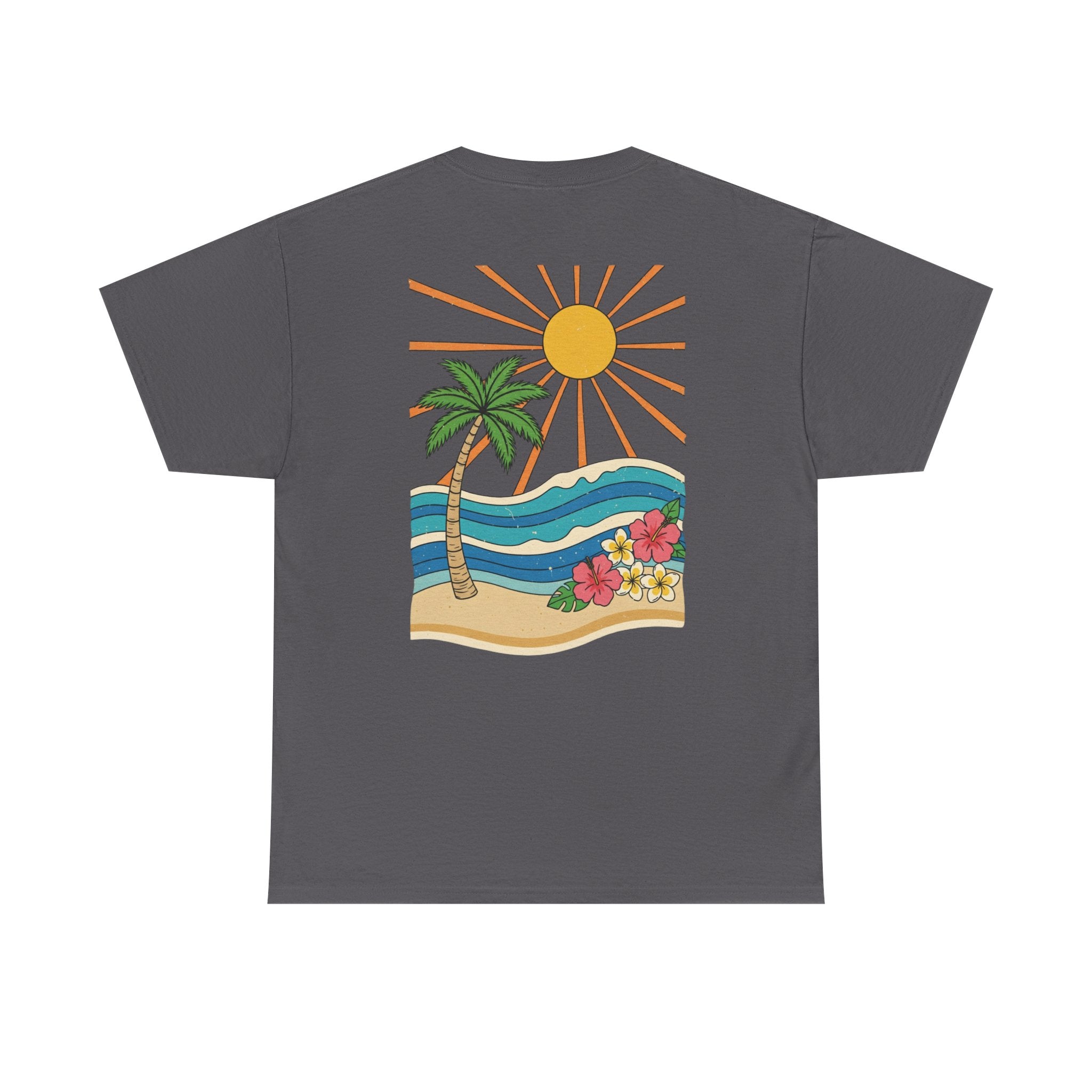 Vintage Shores T-Shirt-- Retro Beach Turtle Graphic Tee (Palm Trees, Sun & Waves)