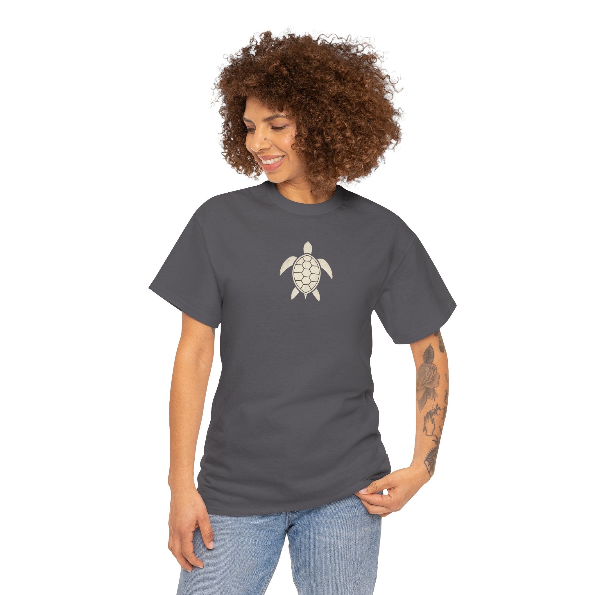 Vintage Shores T-Shirt-- Retro Beach Turtle Graphic Tee (Palm Trees, Sun & Waves)