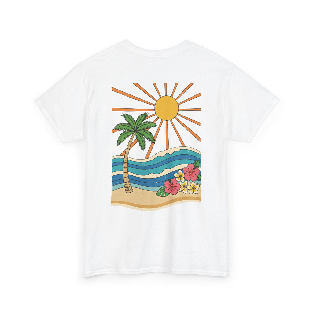 Vintage Shores T-Shirt-- Retro Beach Turtle Graphic Tee (Palm Trees, Sun & Waves)