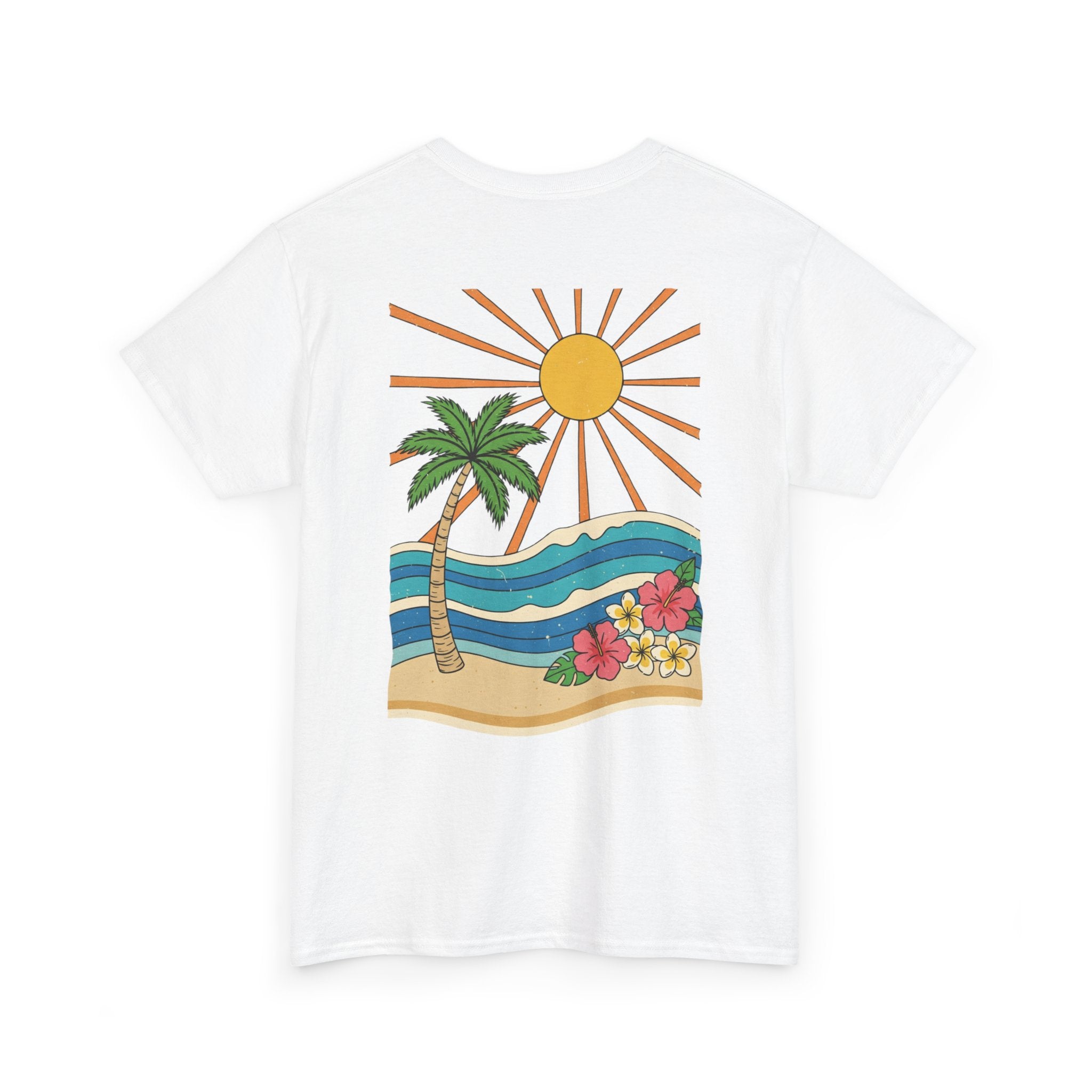 Vintage Shores T-Shirt-- Retro Beach Turtle Graphic Tee (Palm Trees, Sun & Waves)