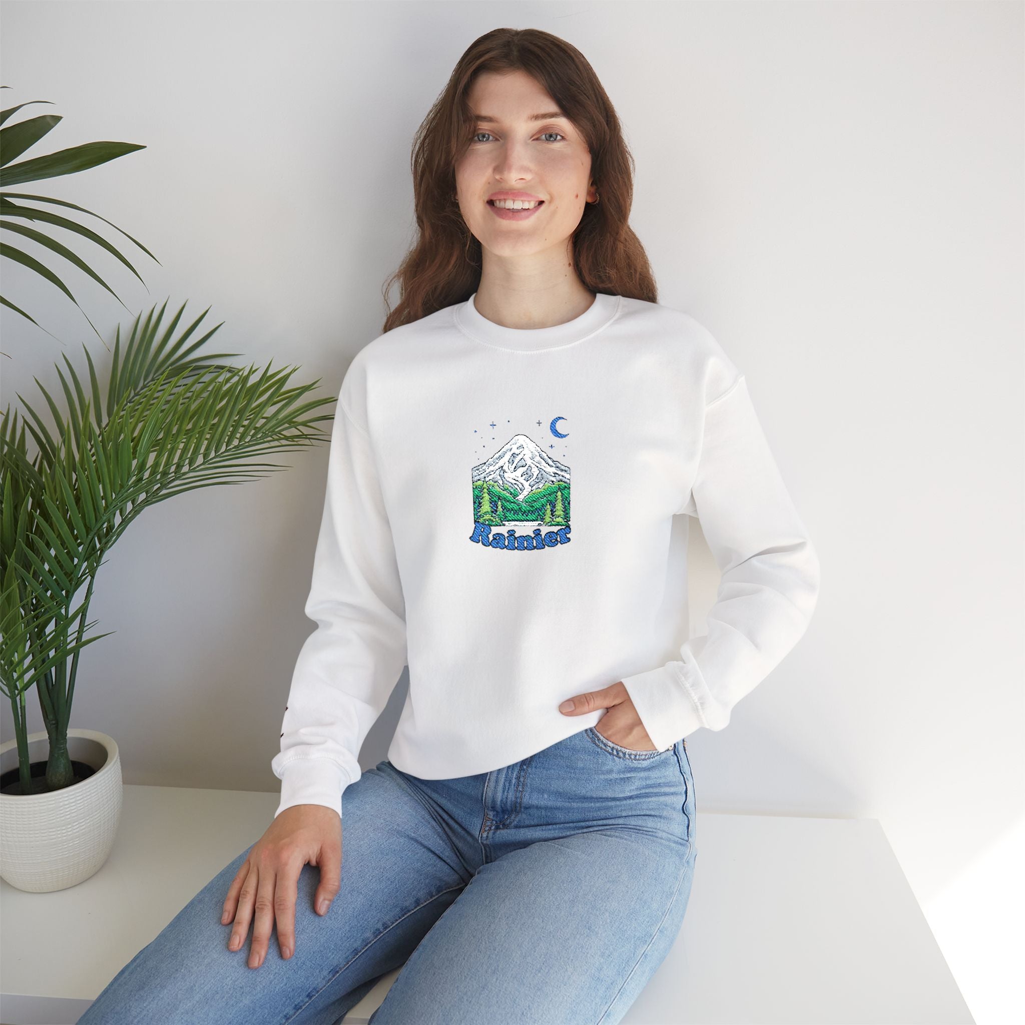 Mount Rainier Crewneck Sweatshirt — Sasquatch detail Right Sleeve