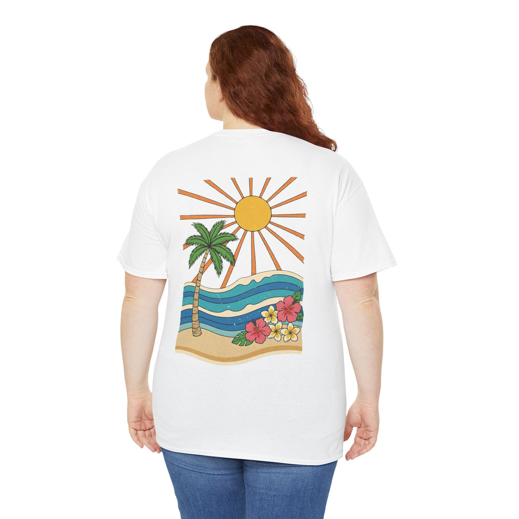 Vintage Shores T-Shirt-- Retro Beach Turtle Graphic Tee (Palm Trees, Sun & Waves)