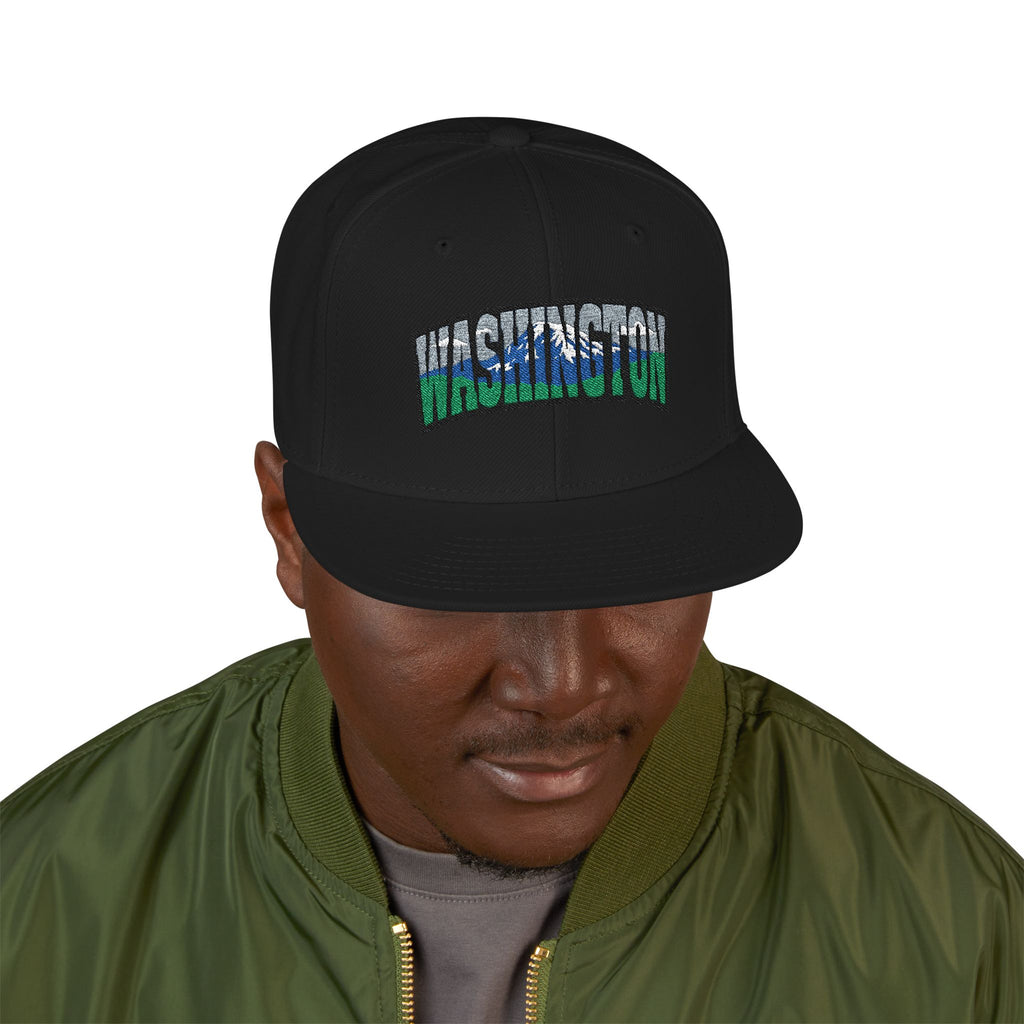 Washington License Plate Snapback Hat — Embroidered "Washington" Ombre Logo