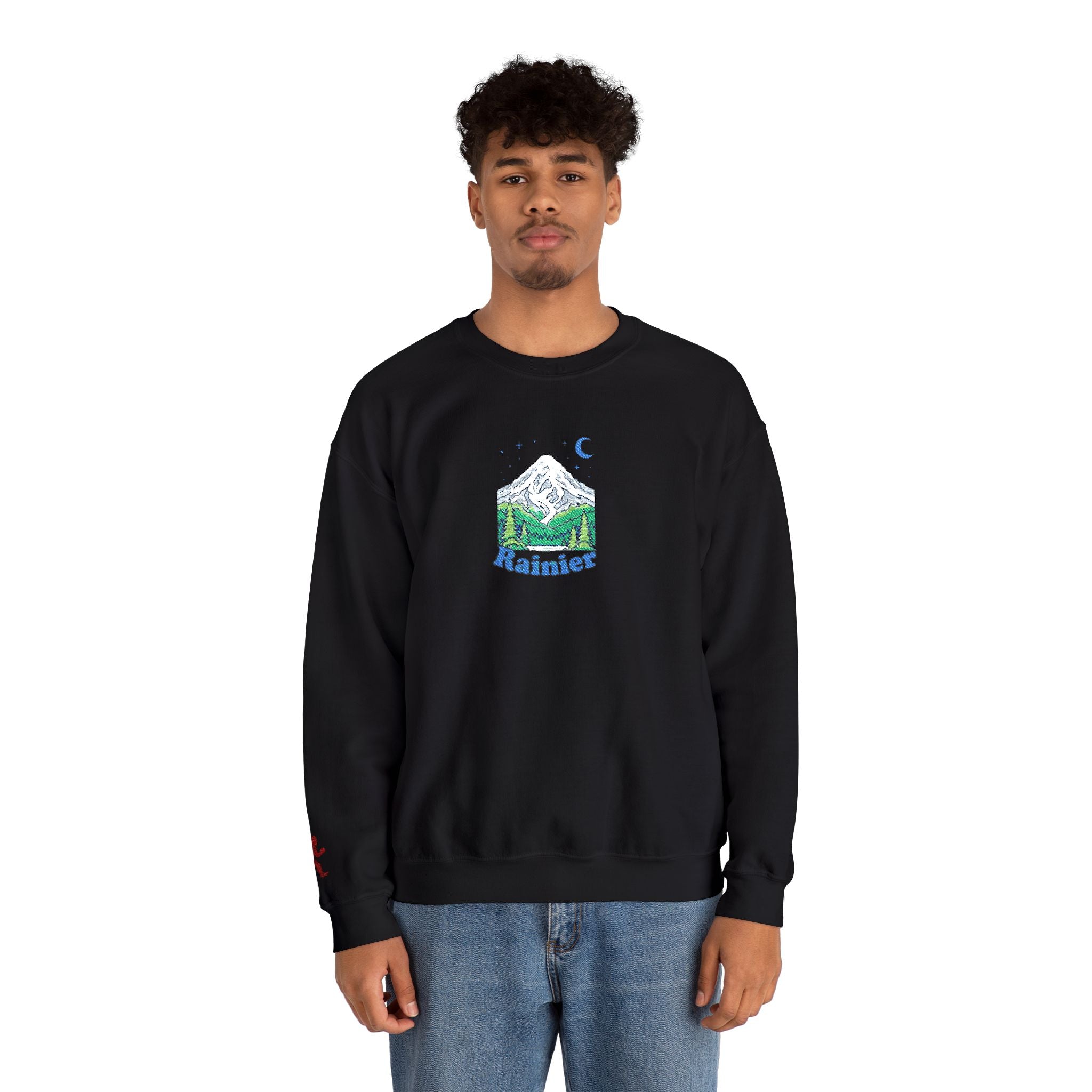 Mount Rainier Crewneck Sweatshirt — Sasquatch detail Right Sleeve