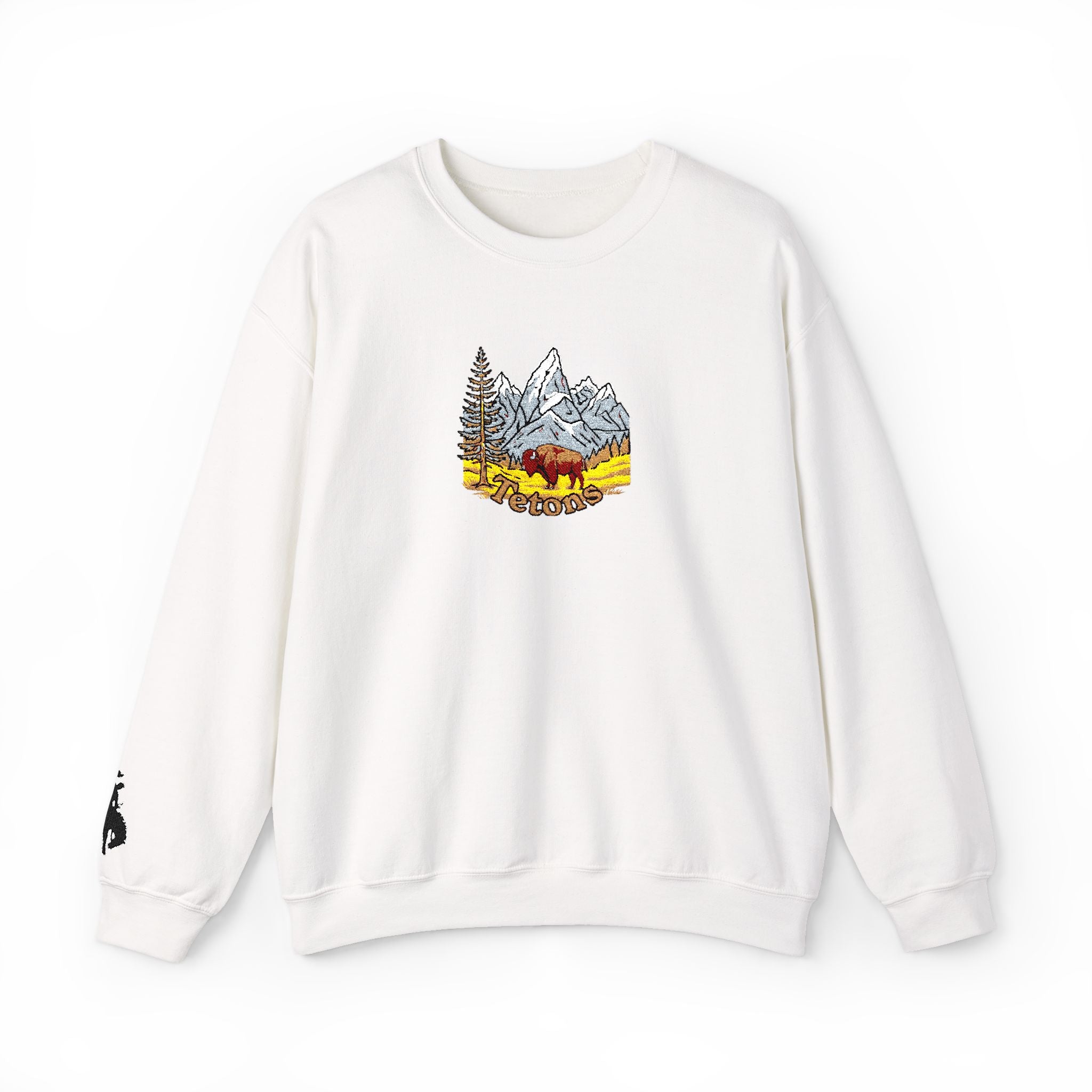 Grand Teton Crewneck Sweatshirt — Bucking cowboy sleeve