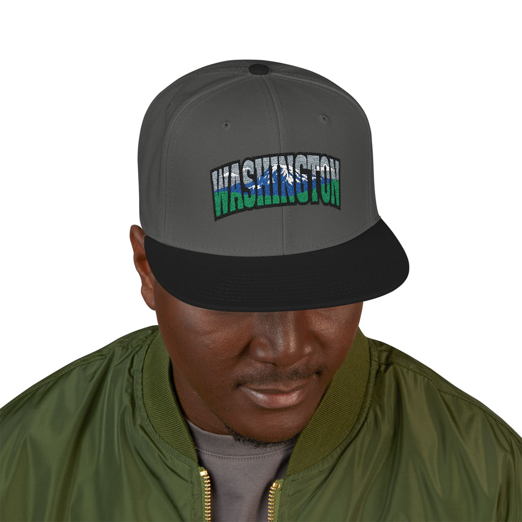 Washington License Plate Snapback Hat — Embroidered "Washington" Ombre Logo
