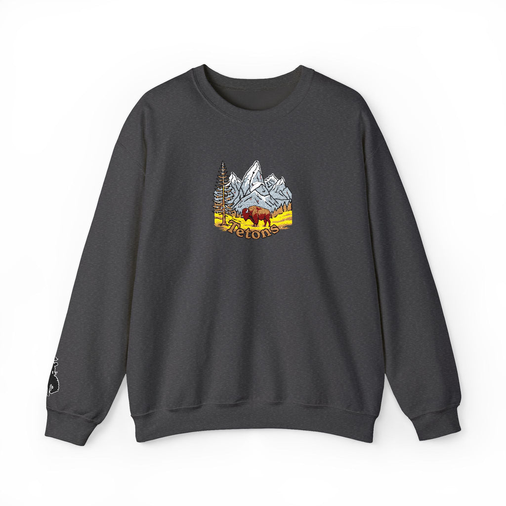 Grand Teton Crewneck Sweatshirt — Bucking cowboy sleeve