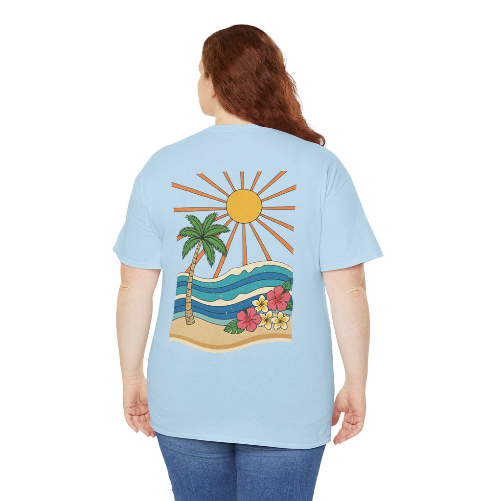 Vintage Shores T-Shirt-- Retro Beach Turtle Graphic Tee (Palm Trees, Sun & Waves)
