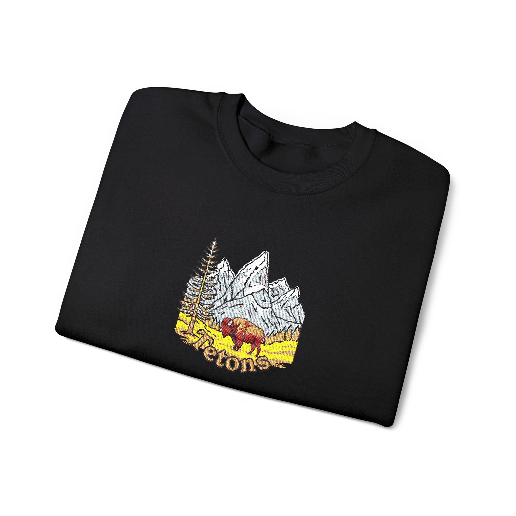 Grand Teton Crewneck Sweatshirt — Bucking cowboy sleeve