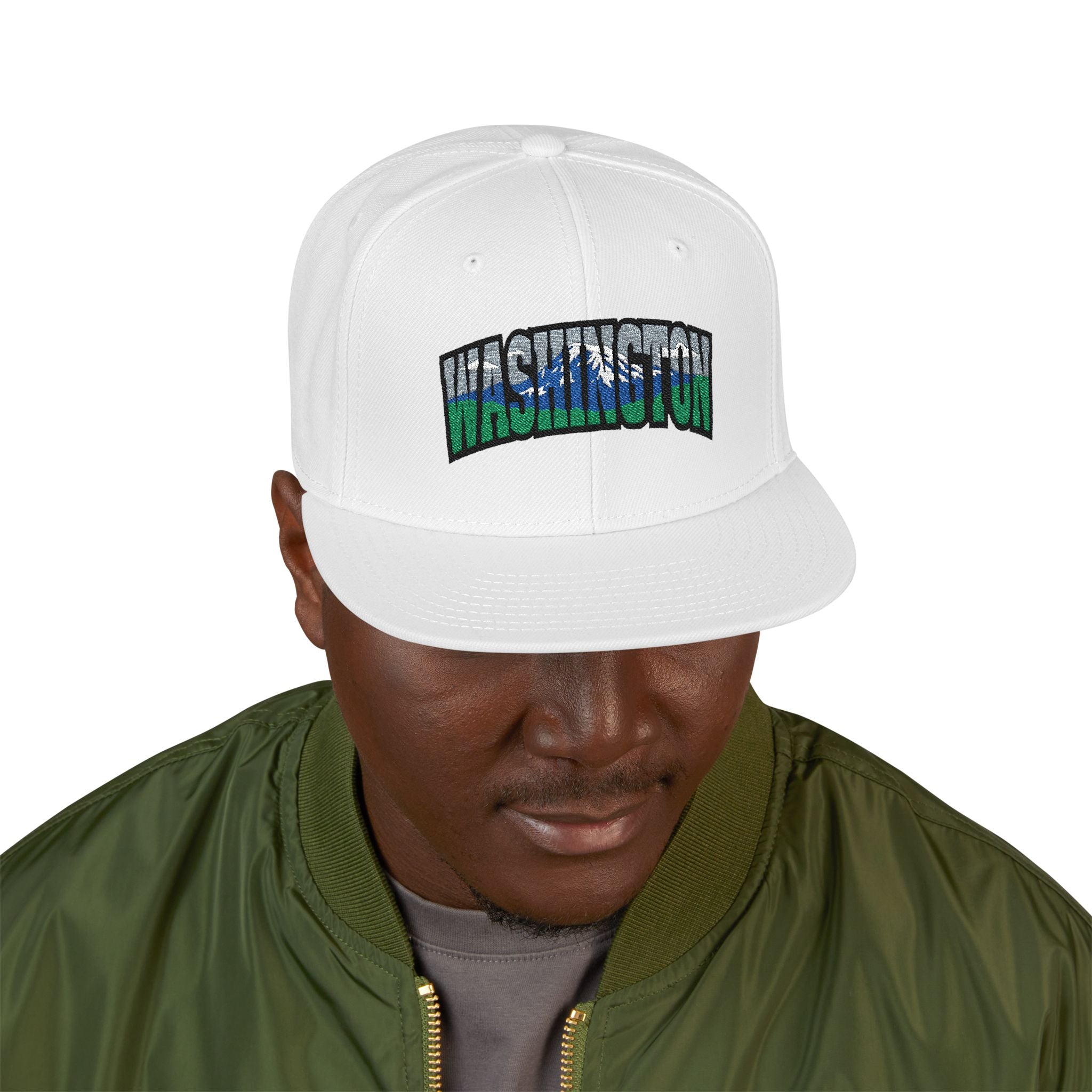 Washington License Plate Snapback Hat — Embroidered "Washington" Ombre Logo