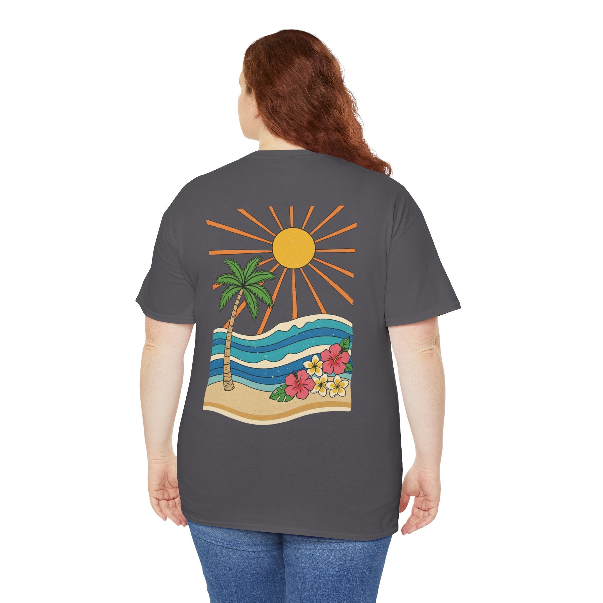 Vintage Shores T-Shirt-- Retro Beach Turtle Graphic Tee (Palm Trees, Sun & Waves)