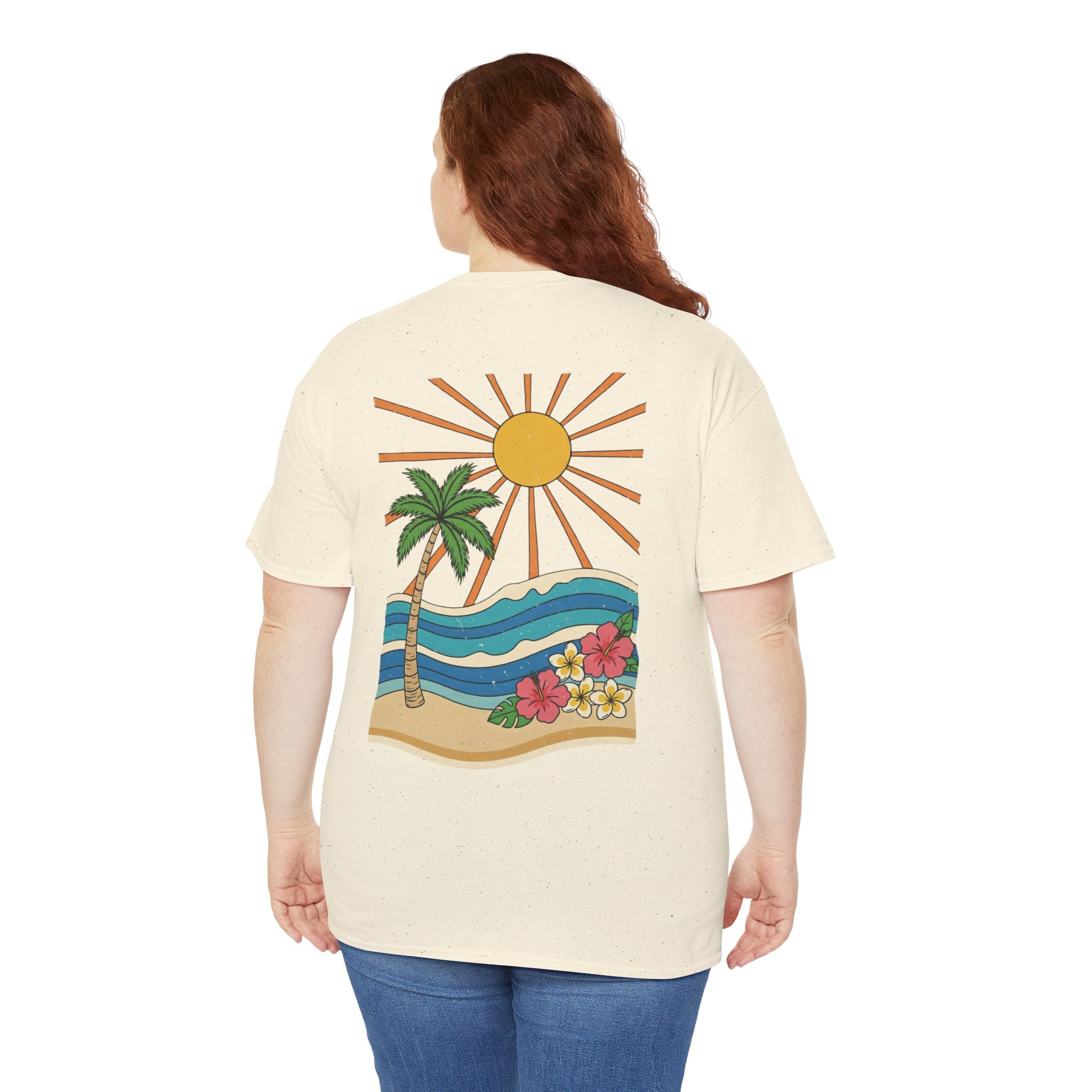 Vintage Shores T-Shirt-- Retro Beach Turtle Graphic Tee (Palm Trees, Sun & Waves)
