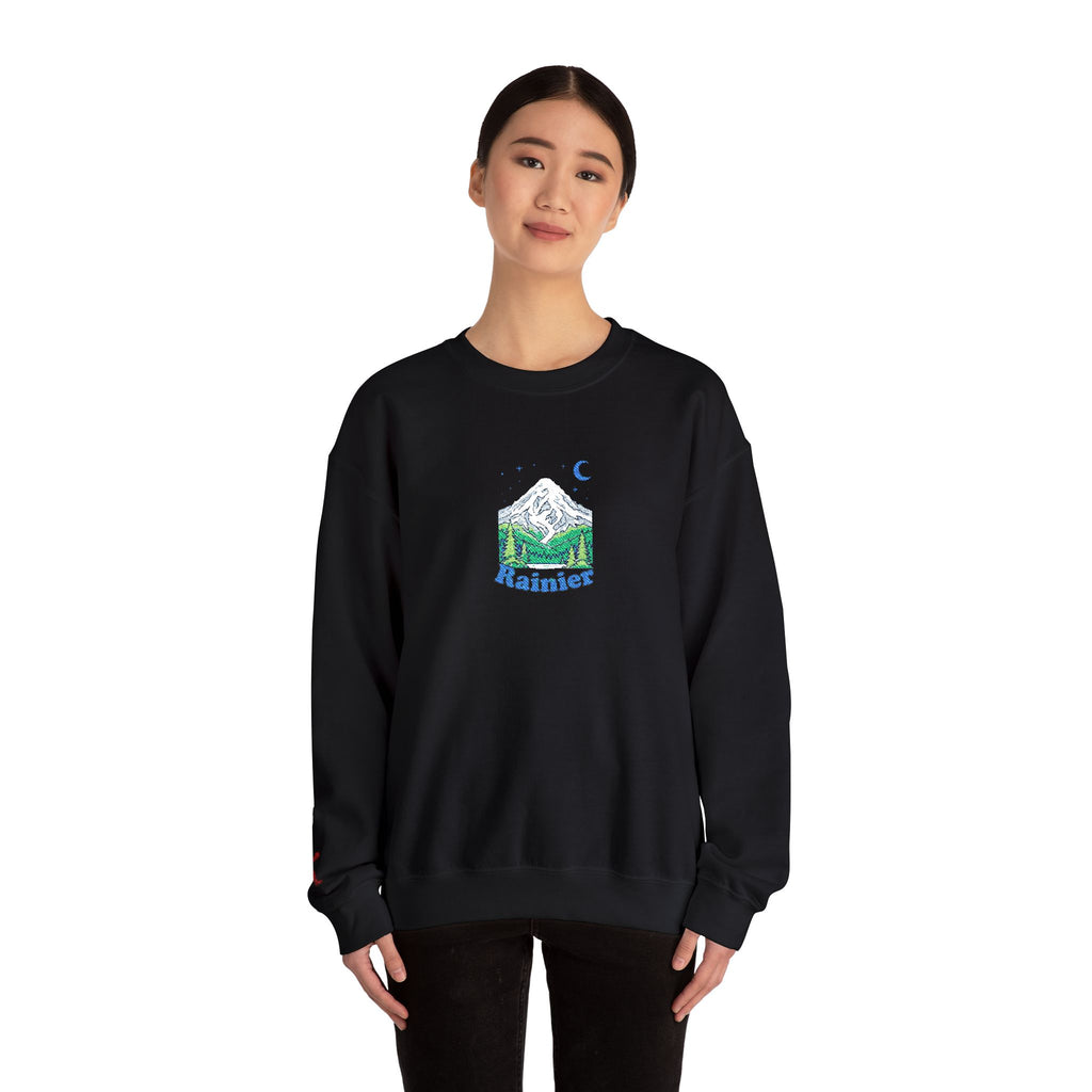 Mount Rainier Crewneck Sweatshirt — Sasquatch detail Right Sleeve