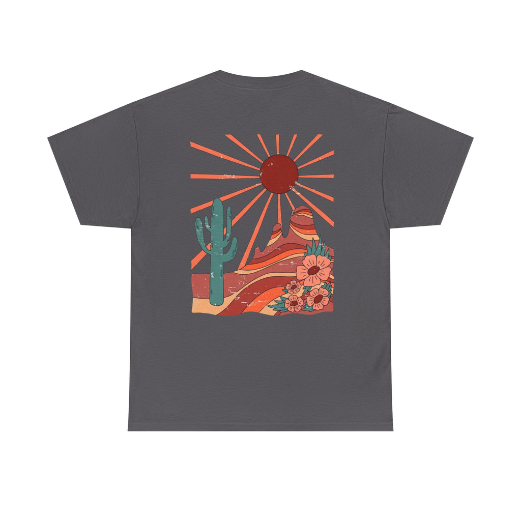 Desert Bloom T-Shirt — Retro Sun, Cactus & Floral Graphic Tee