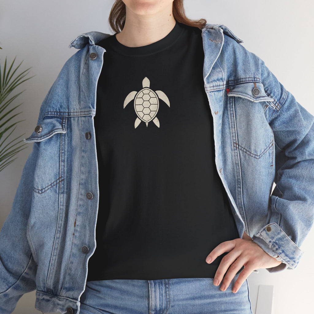 Vintage Shores T-Shirt-- Retro Beach Turtle Graphic Tee (Palm Trees, Sun & Waves)