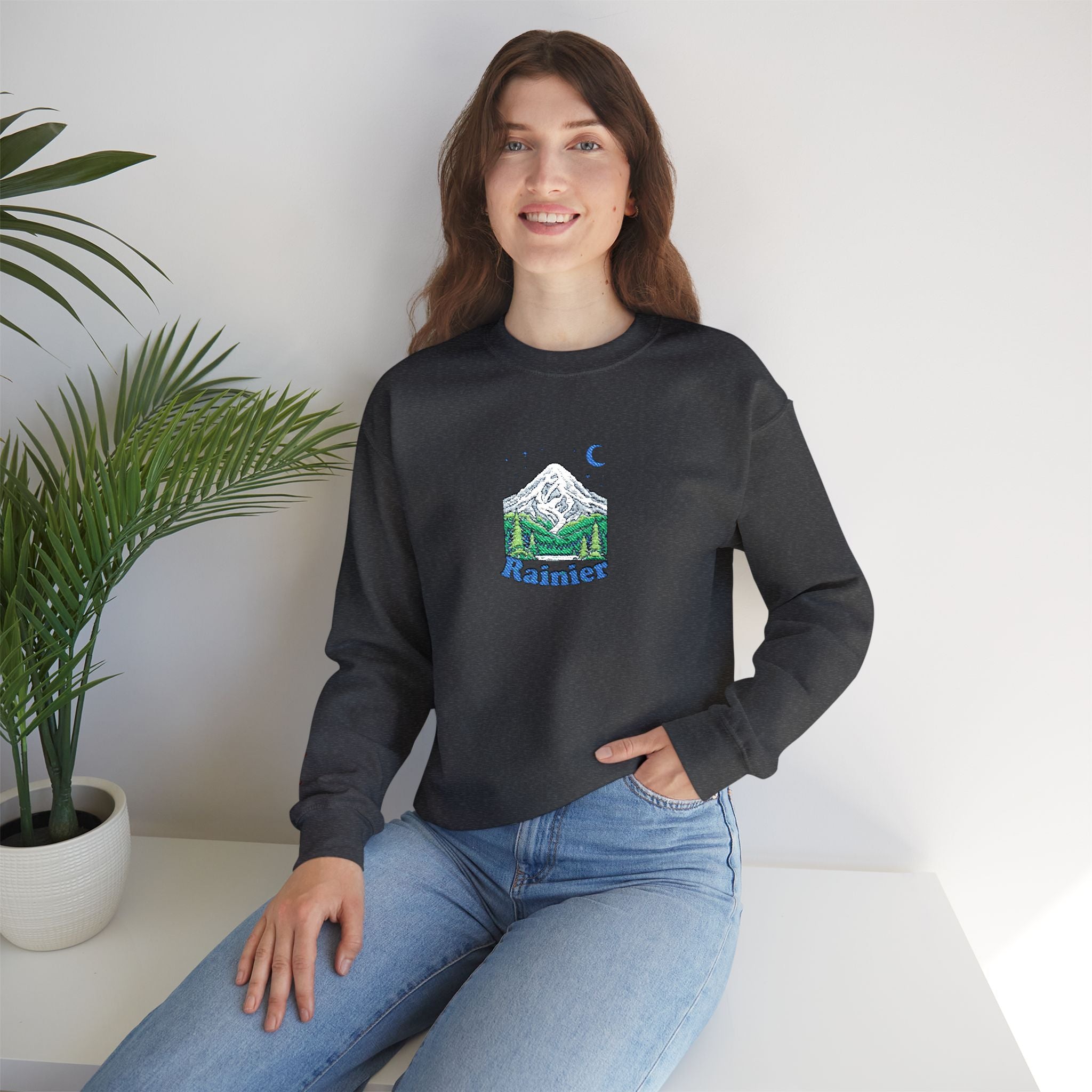 Mount Rainier Crewneck Sweatshirt — Sasquatch detail Right Sleeve